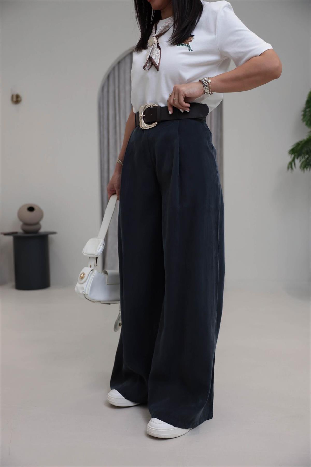 0741 Kemerli Salaş Tencel Pantolon ANTRASİT