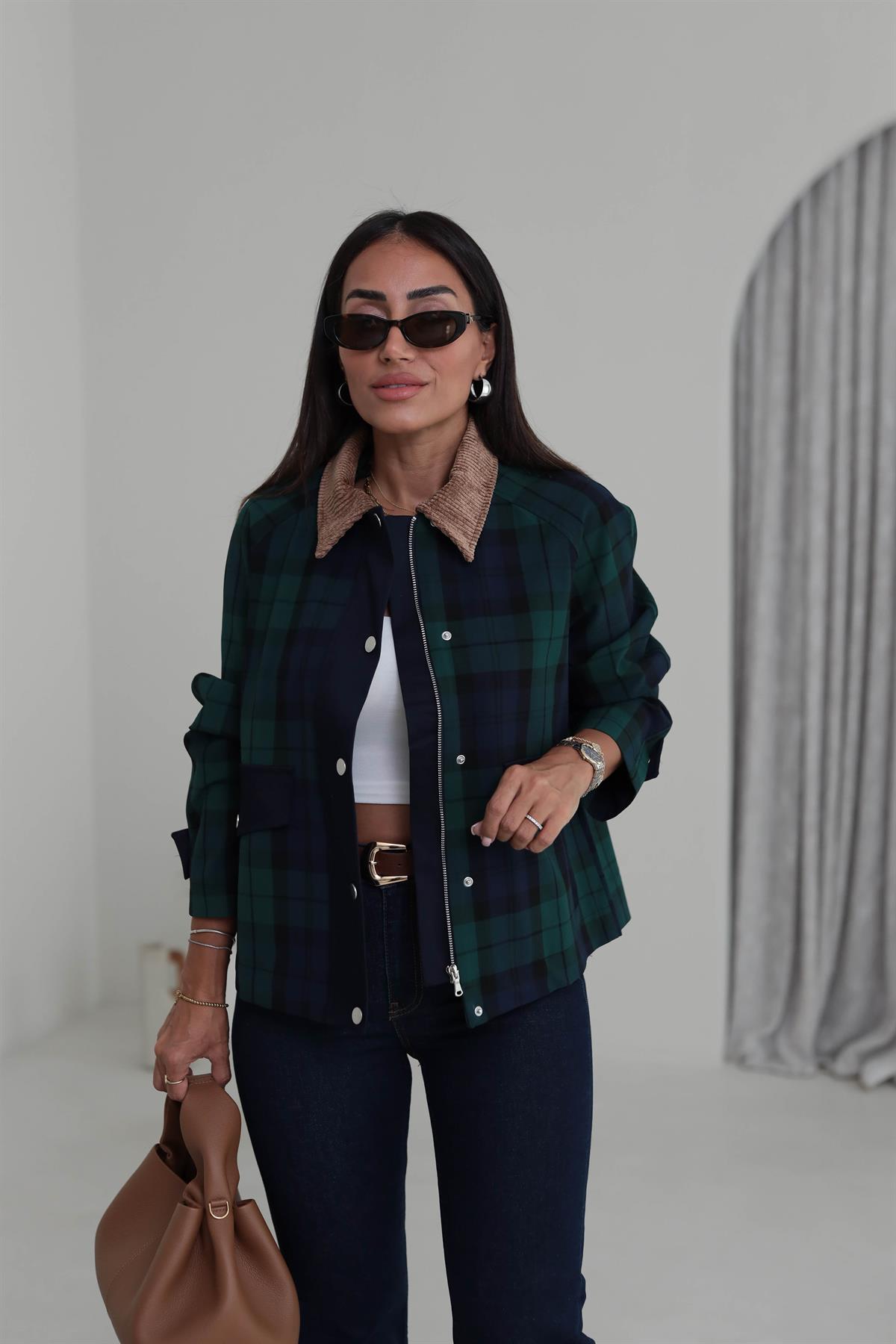 2065 Kadife Yaka Ekose Ceket EKOSE