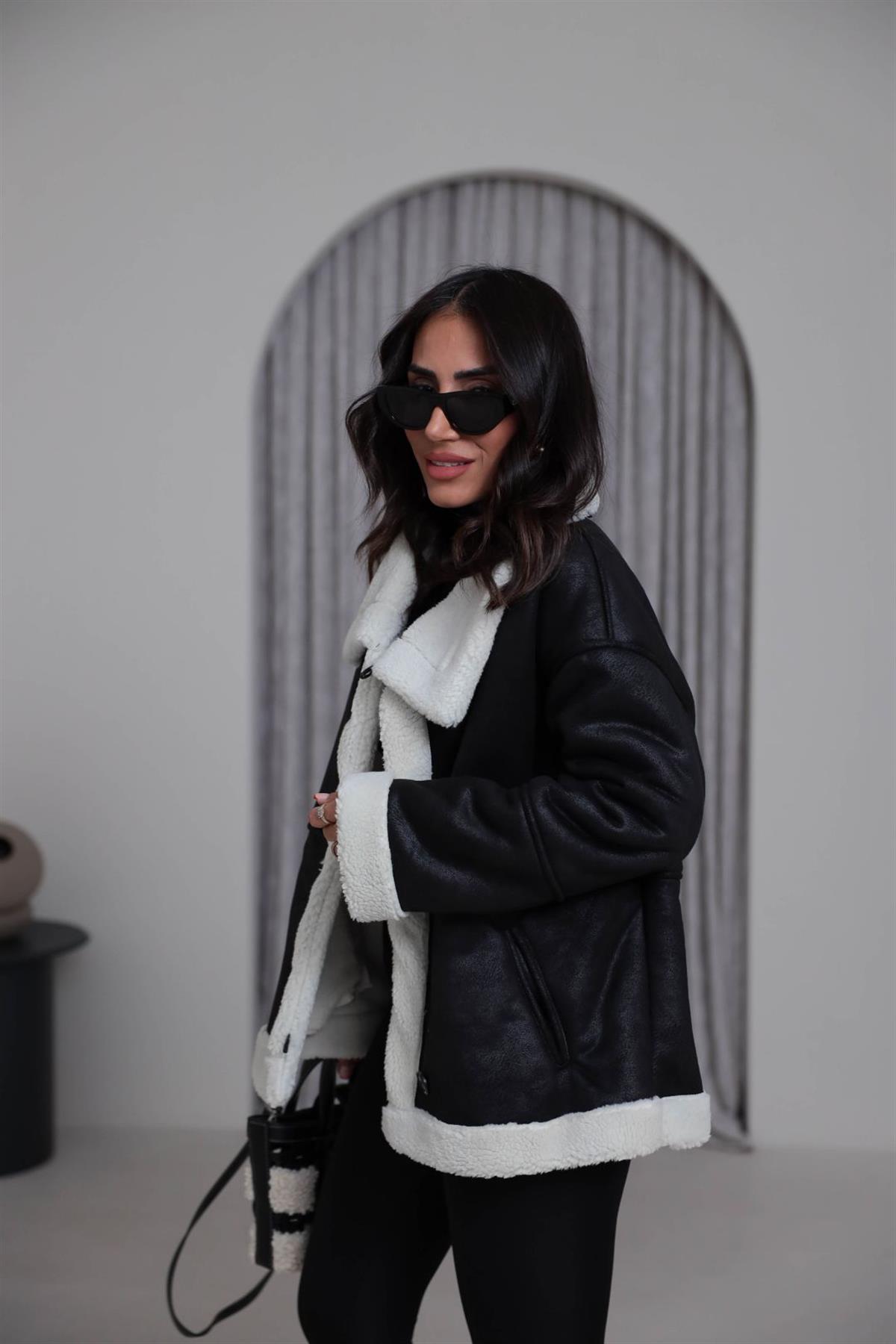 9195 İçi Kürklü Nubuk Mont SİYAH