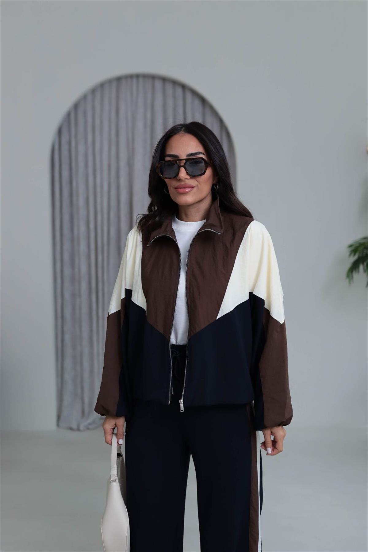 6891 Renkli Paraşüt Garnili Fermuarlı Takım ACI KAHVE