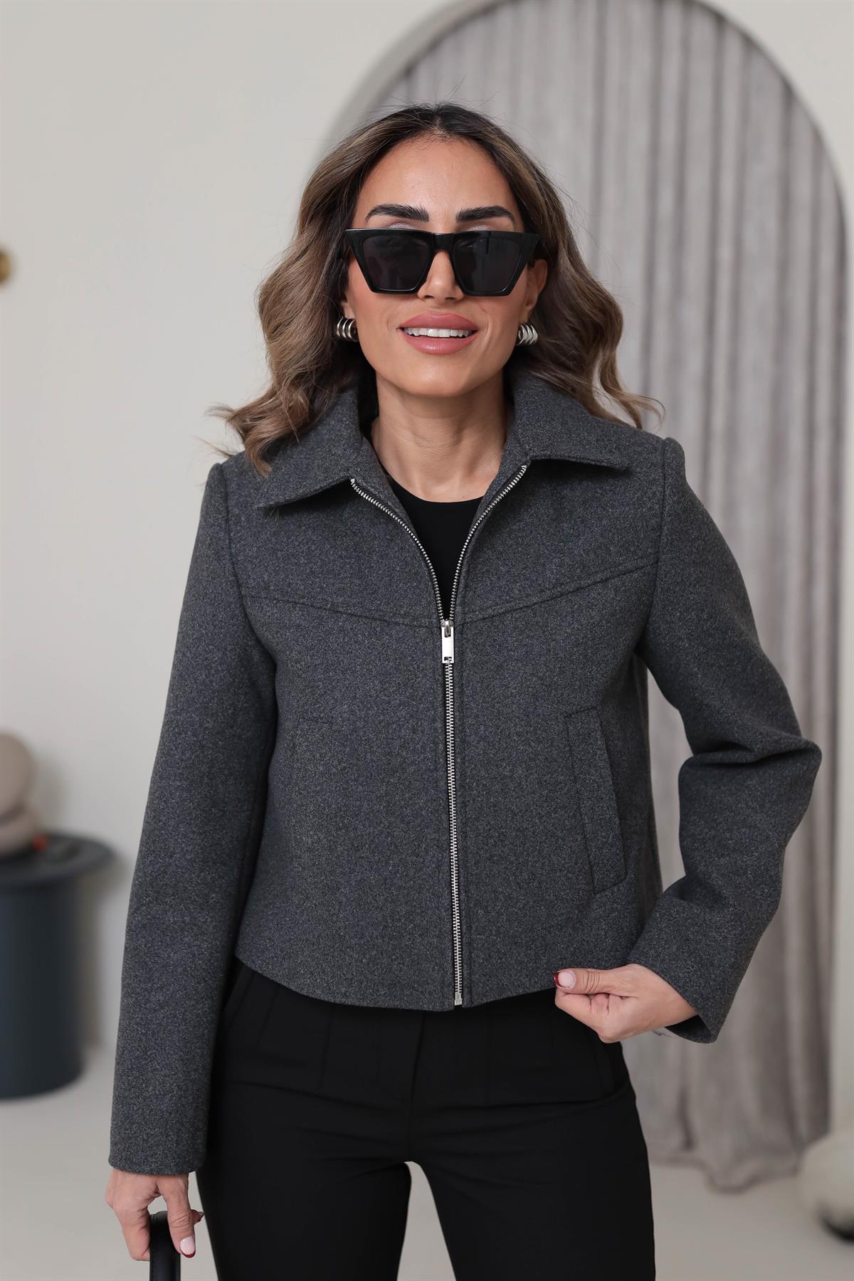 0169 Fermuarlı Za Model Kaşe Ceket ANTRASİT