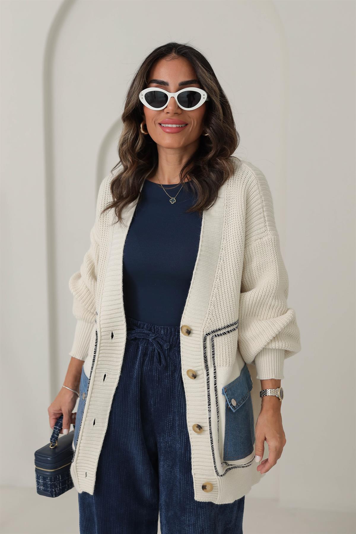 0012 Tasarım Biyeli Kot Cepli Hırka