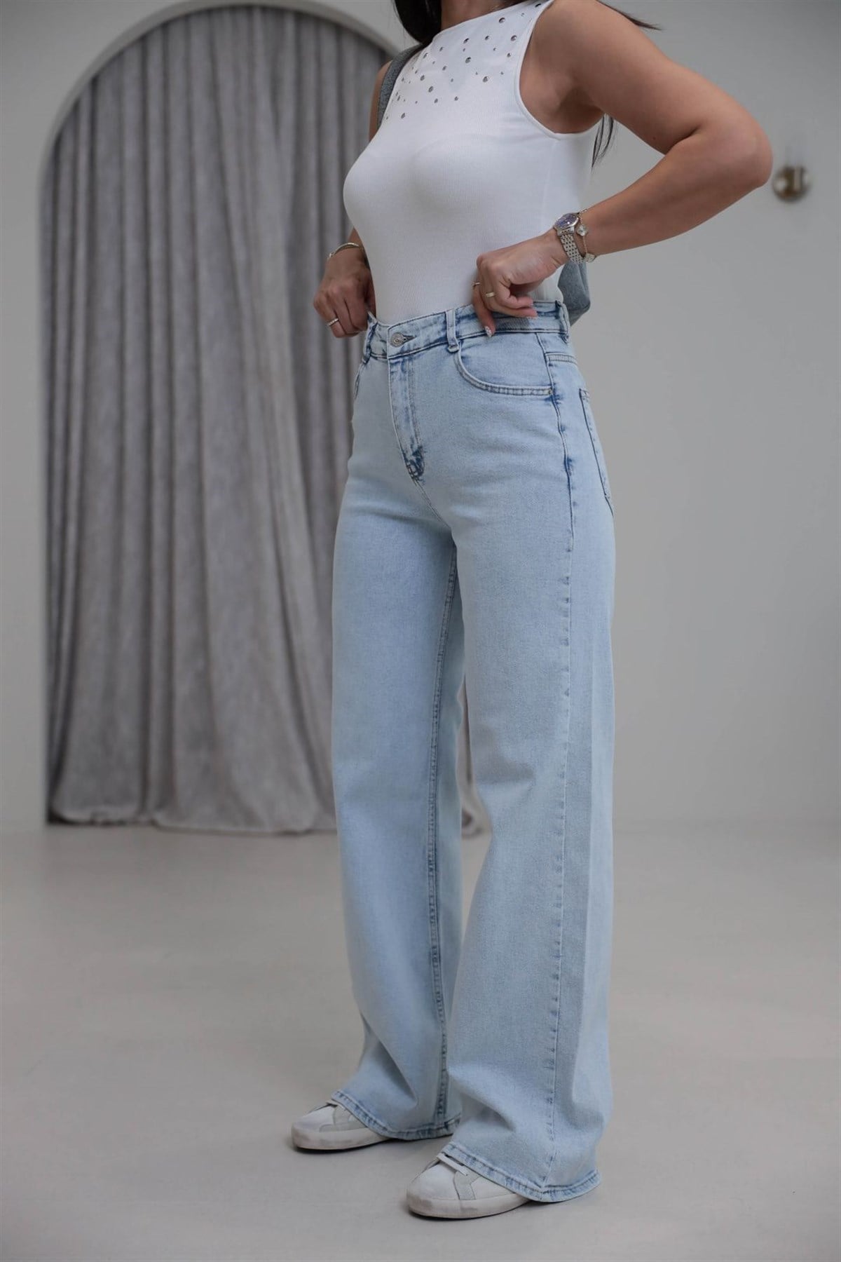 488 Likralı Wide Leg Jean BUZ MAVİ