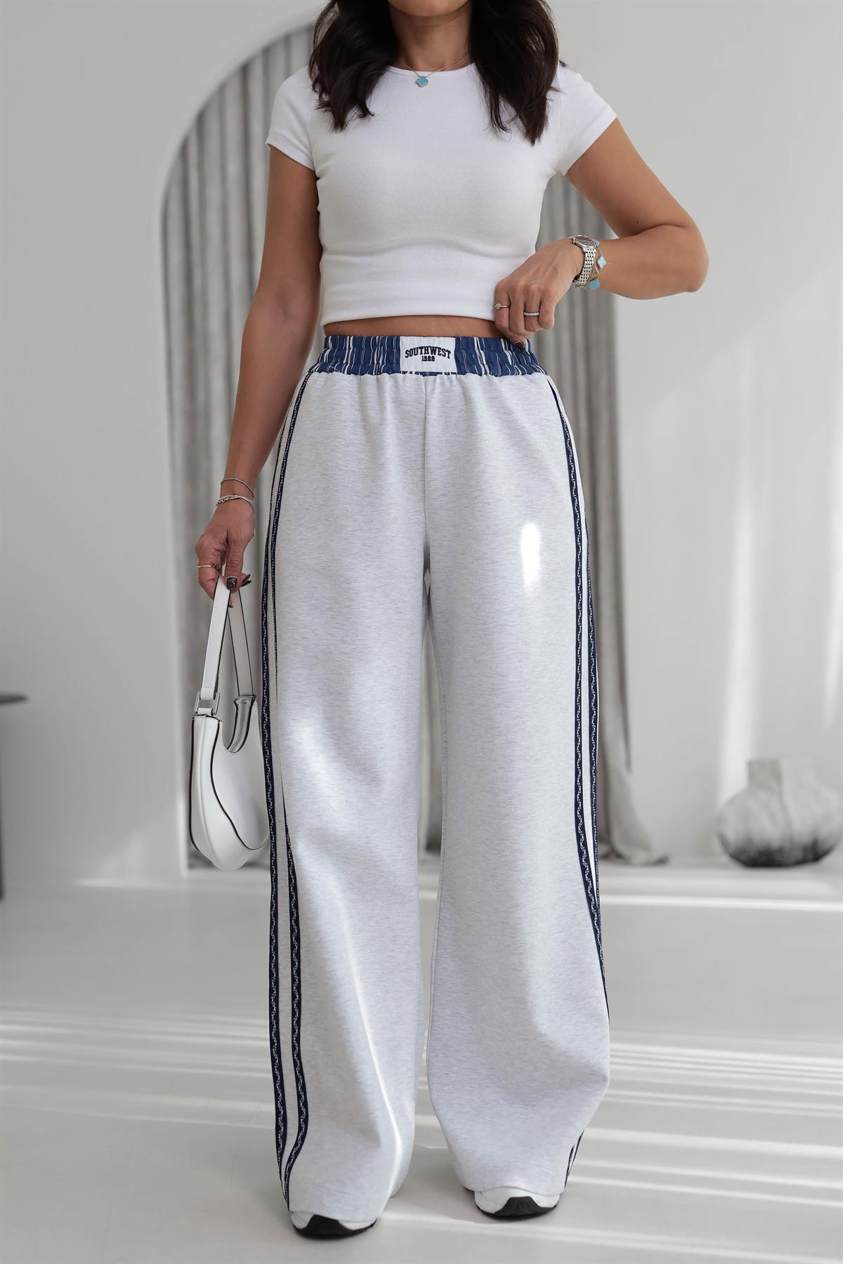 0811 Şerit Detaylı Sweat Pantolon GRİ
