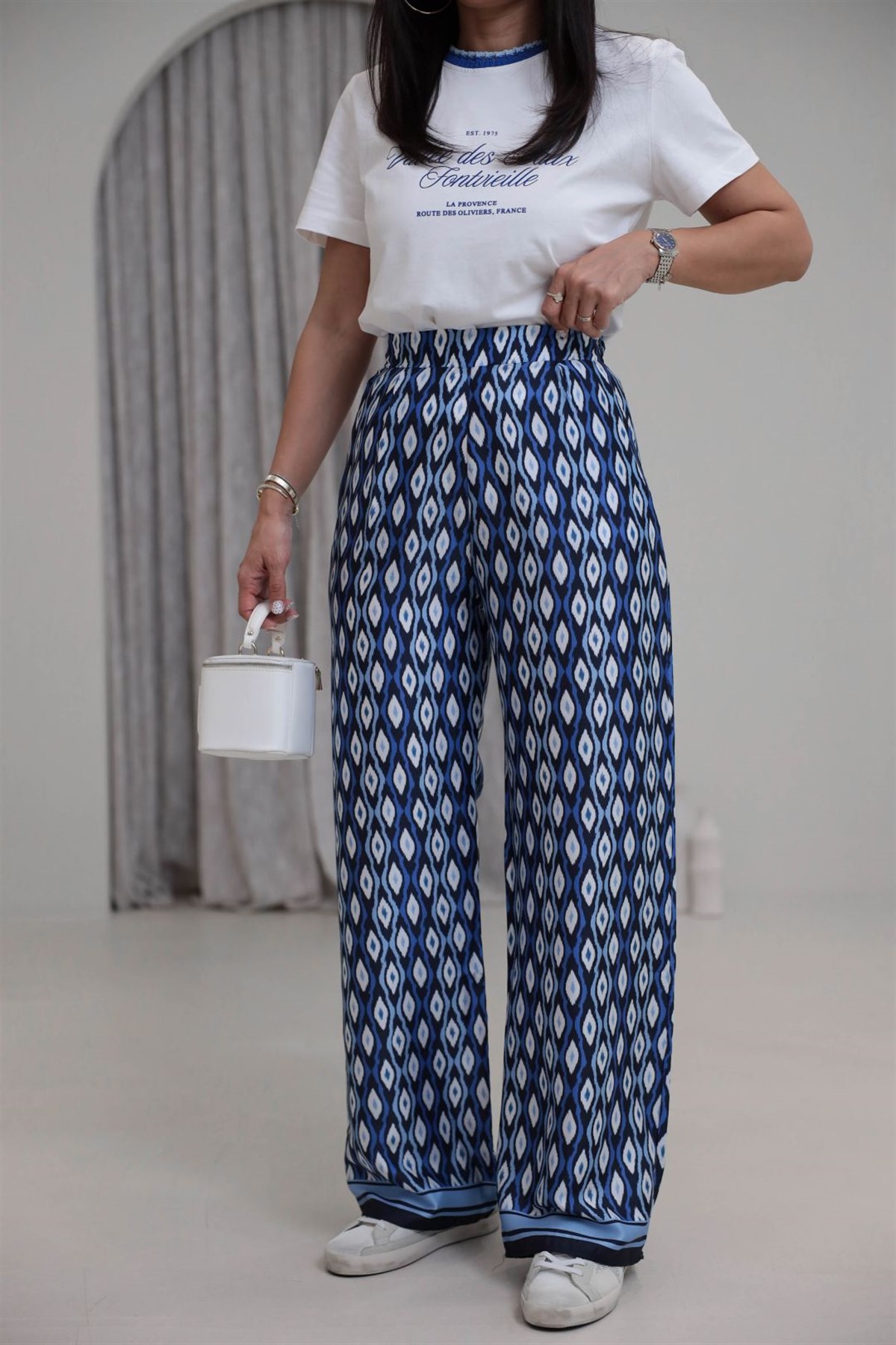 0997 Bel Lastikli Saten Pantolon LACİVERT