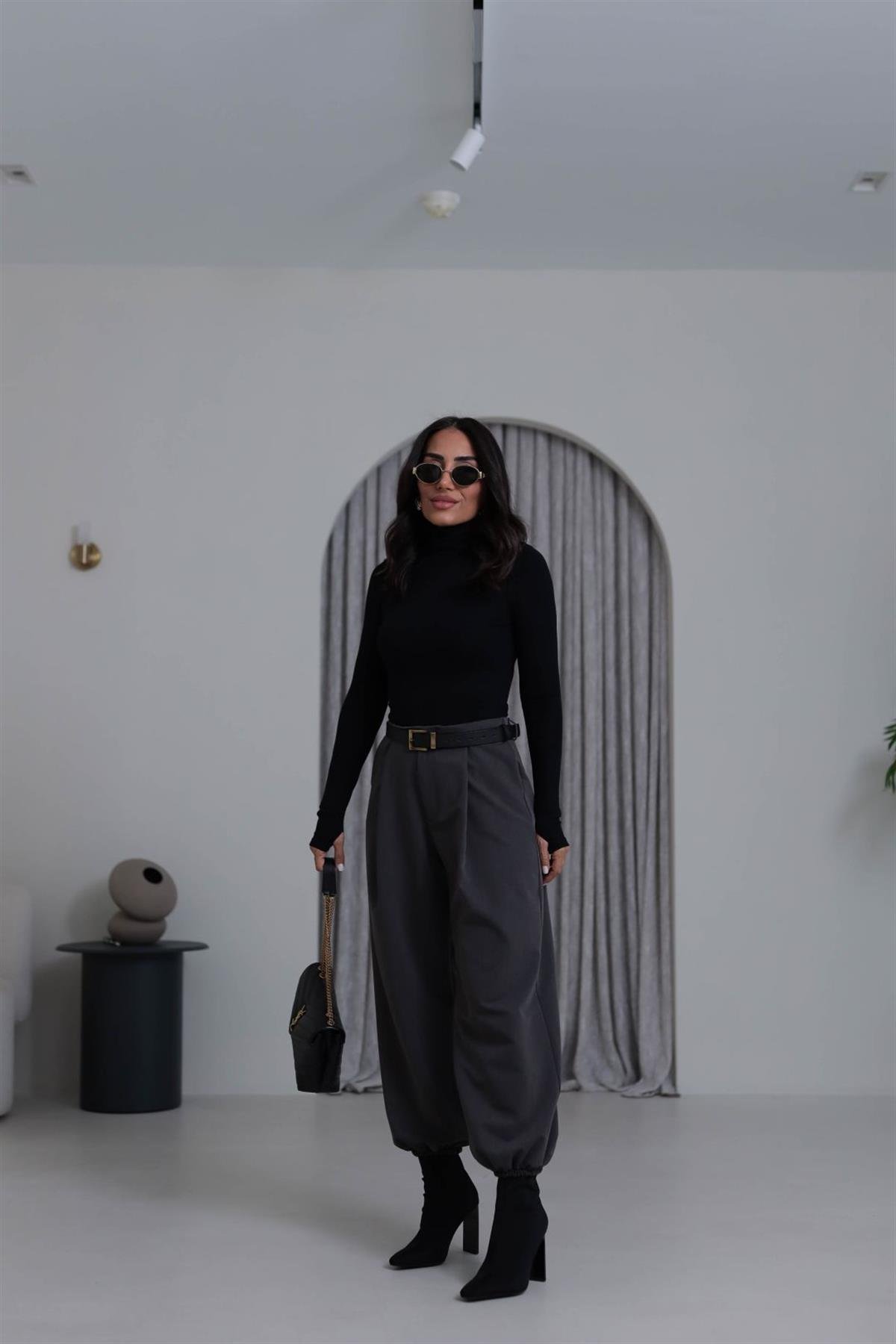 7708 Beli Pensli Paça Lastikli Pantolon ANTRASİT