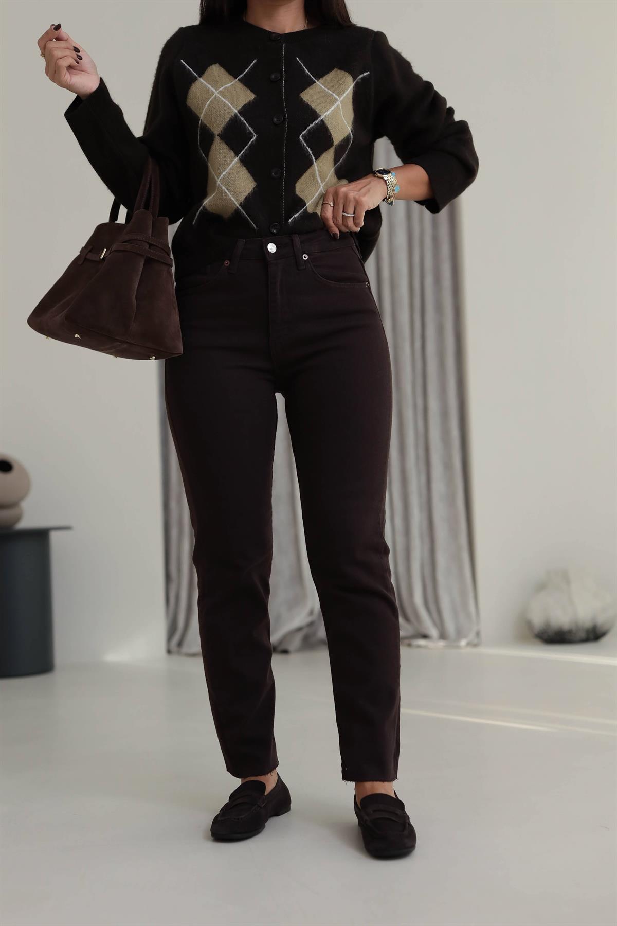 ZA Lazer Kesikli Boyfit Jean ACI KAHVE