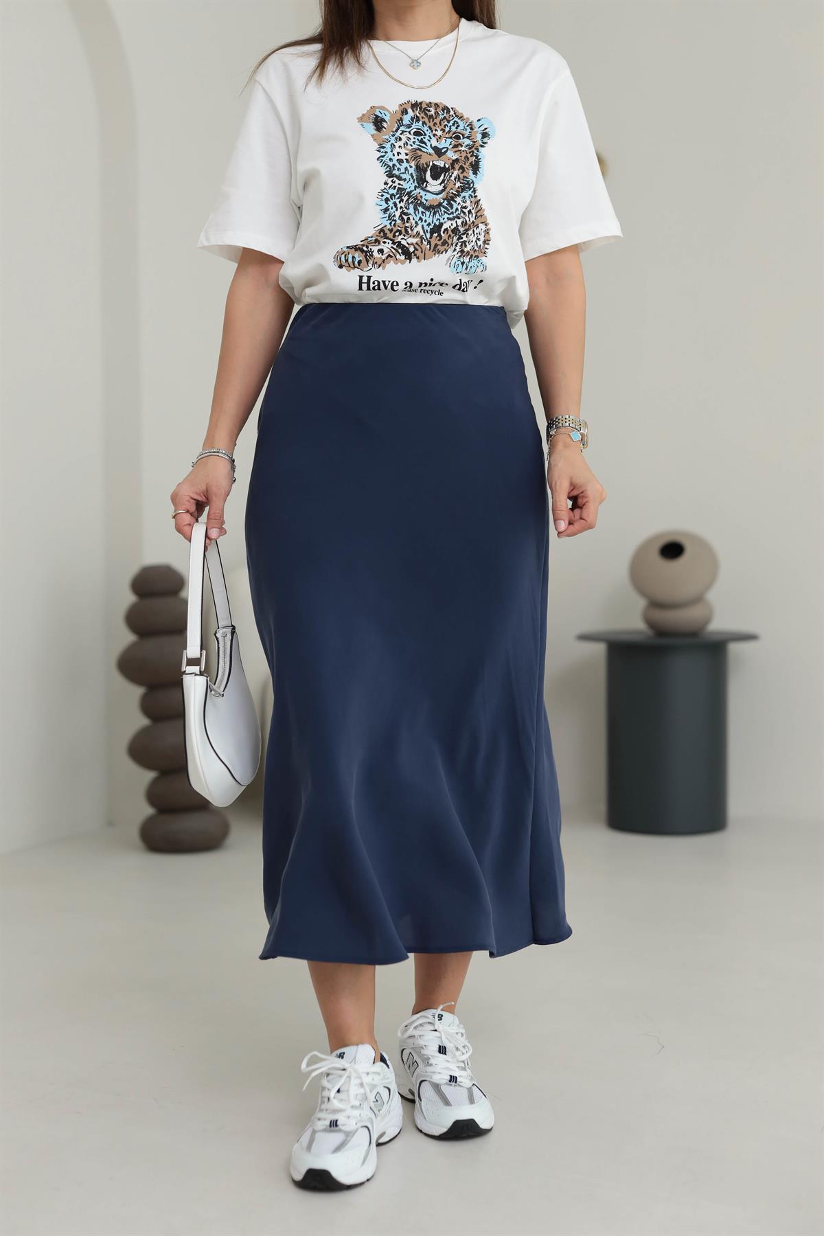 7055 Dokuma Verev Etek LACİVERT