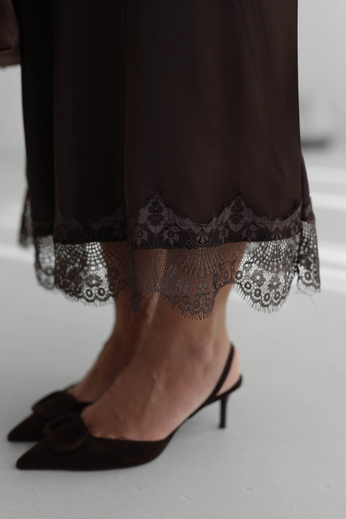 0547 Saten Etek Ucu Dantelli Etek ACI KAHVE