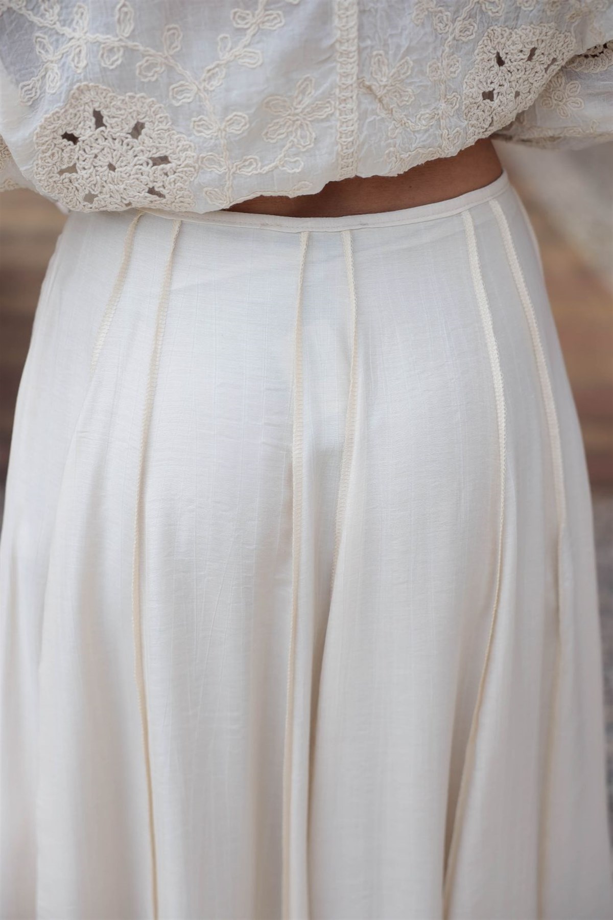 0963 Dikiş Detaylı Astarlı Etek TAŞ