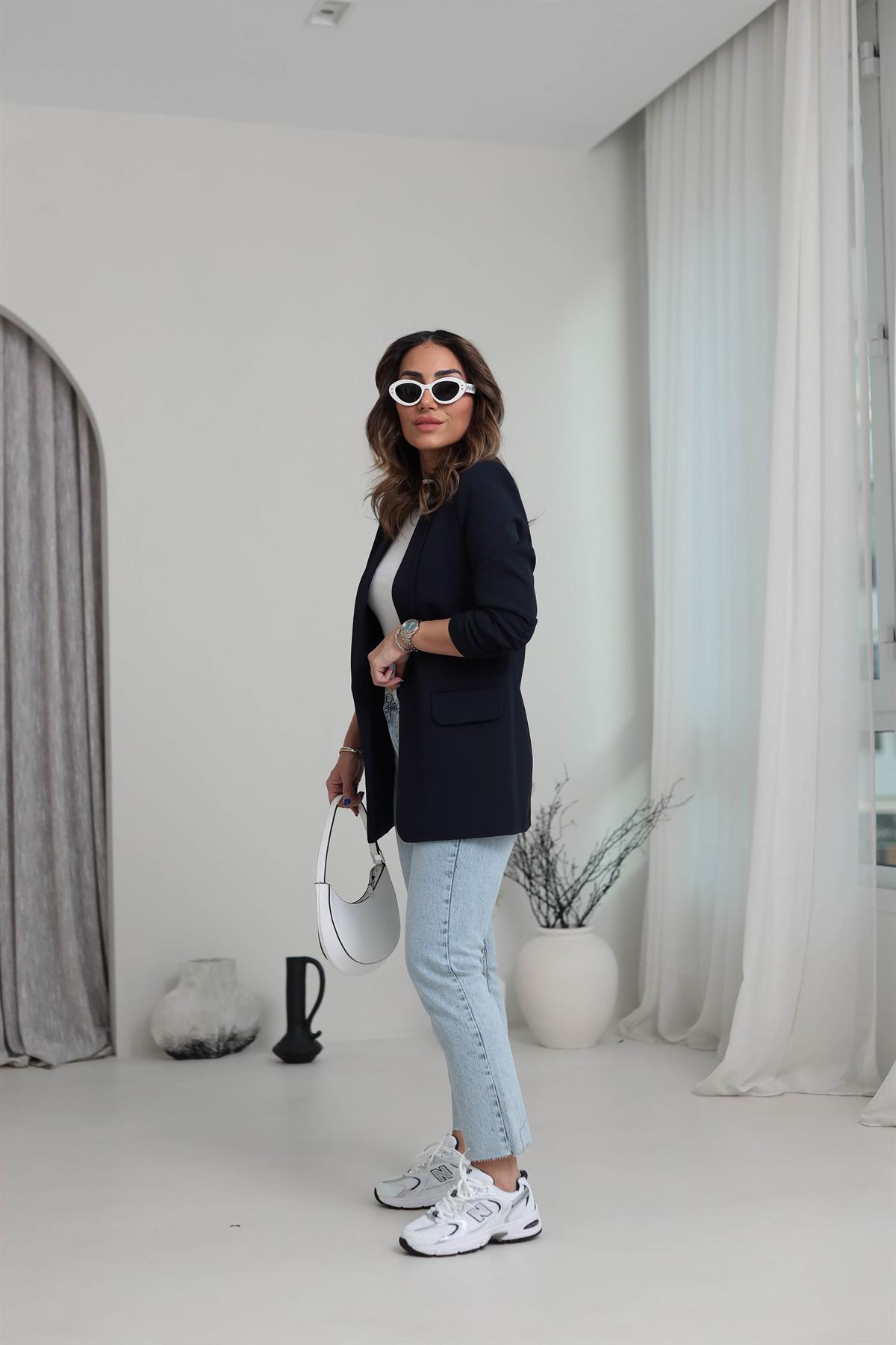 3101K Kol Büzgülü Blazer Ceket LACİVERT