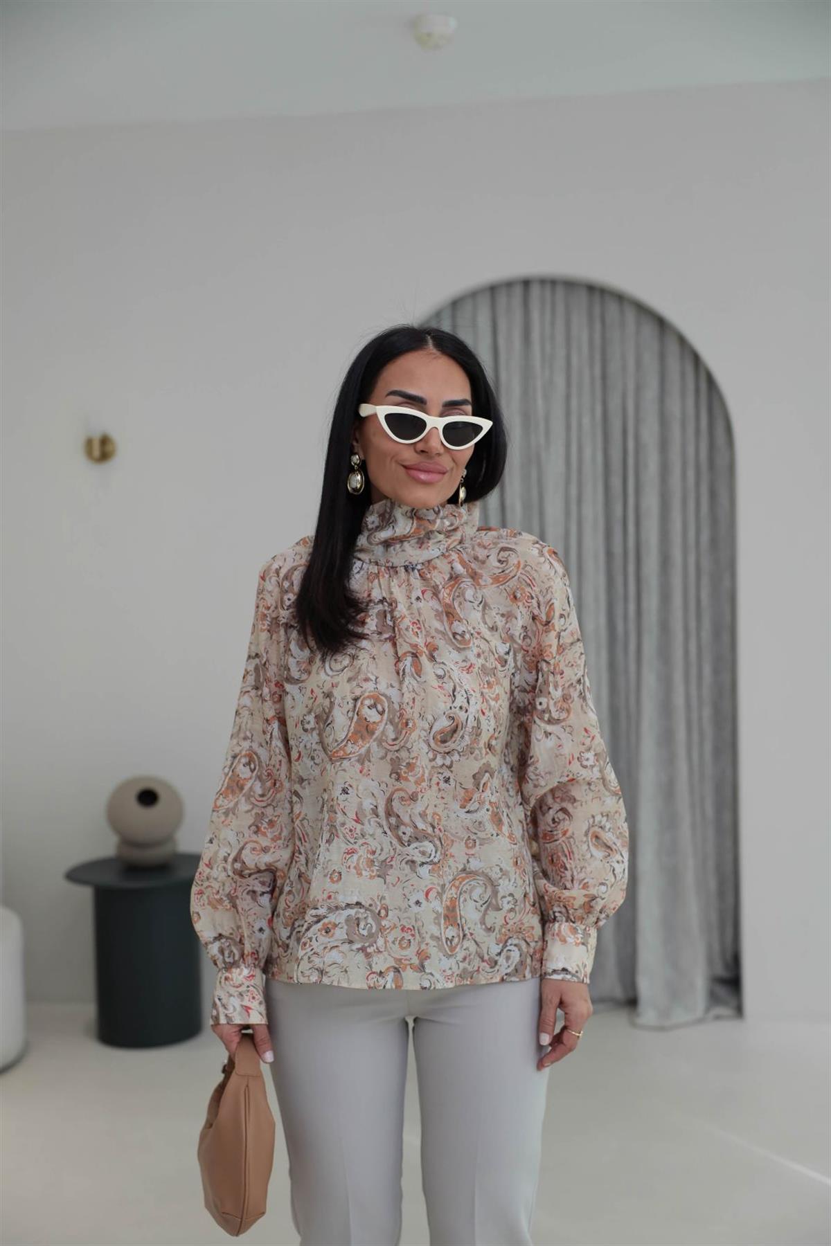 8169 Desenli Şal Yaka Gömlek TAŞ