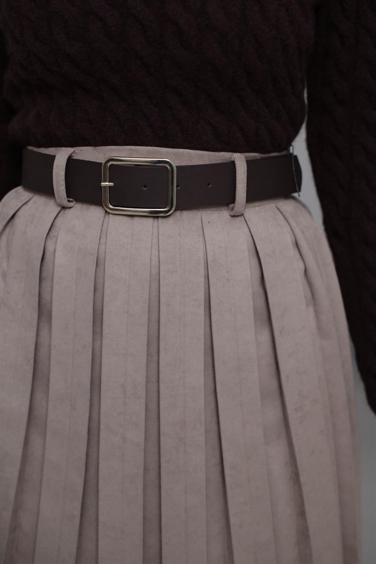 0652 Kemerli Piliseli Nubuk Etek VİZON