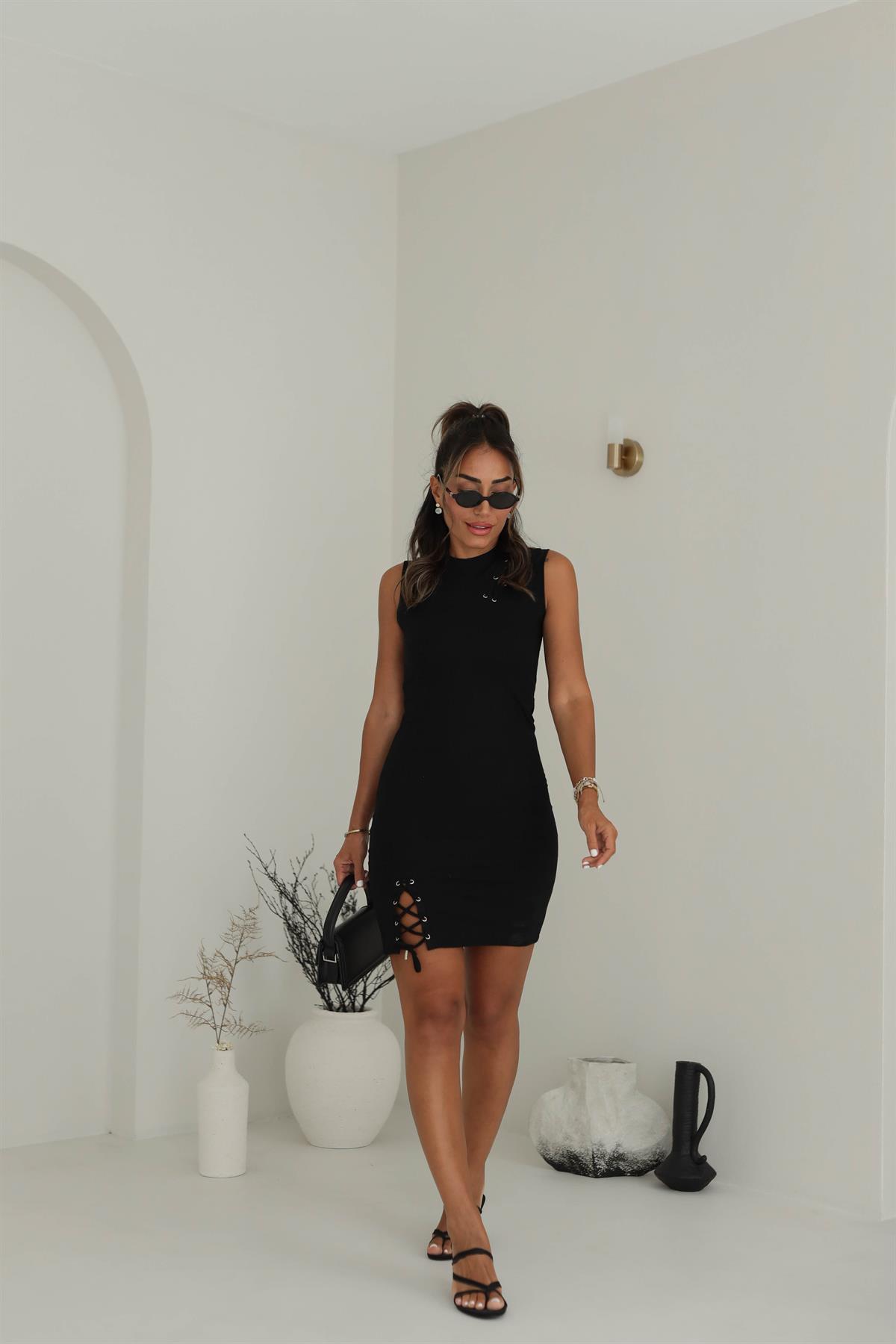 Kuş Gözü Detaylı Kaşkorse Elbise