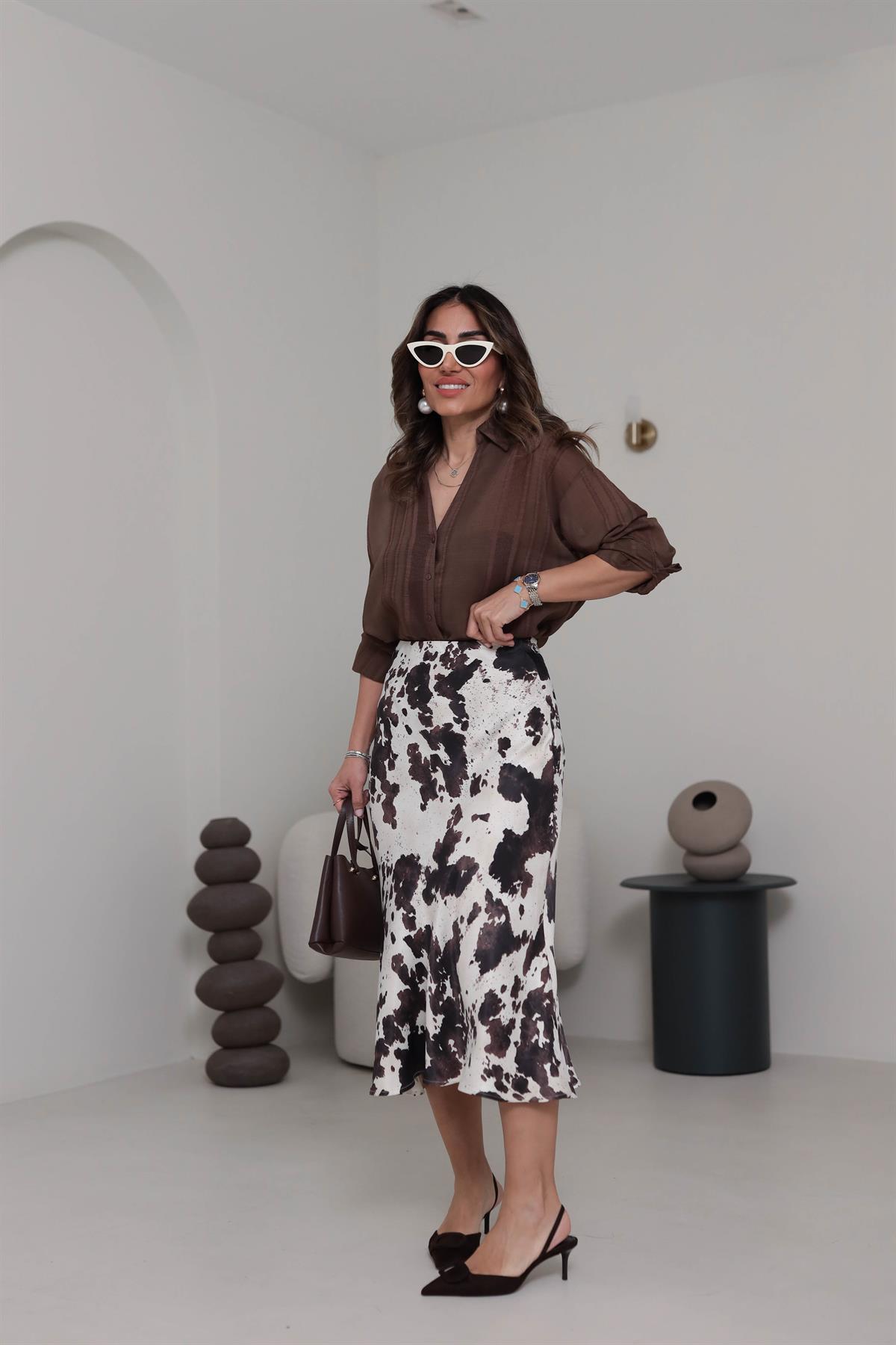 7200 Patchwork Desenli Saten Etek KAHVE