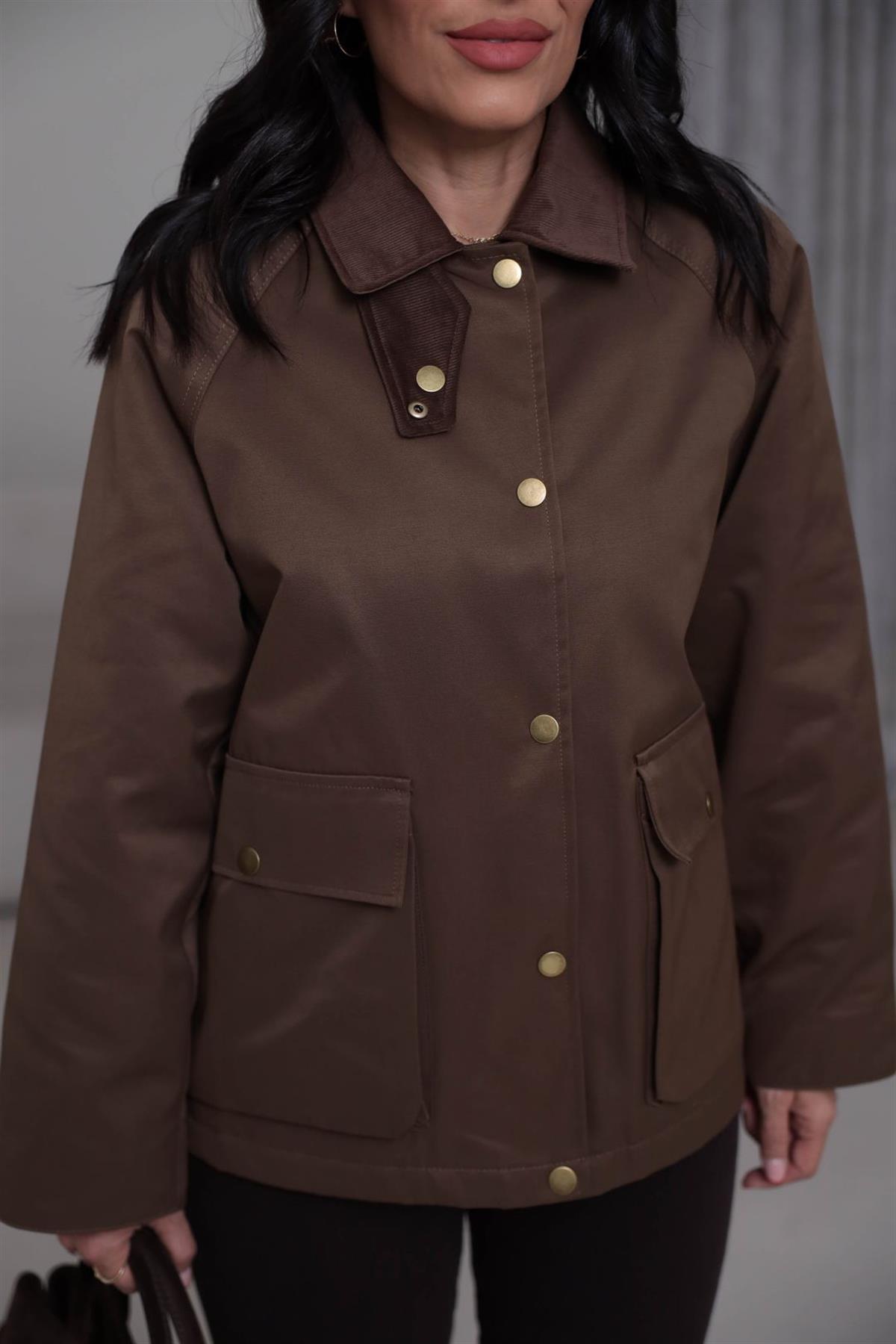 0213 Kadife Yakalı Trençkot KAHVE