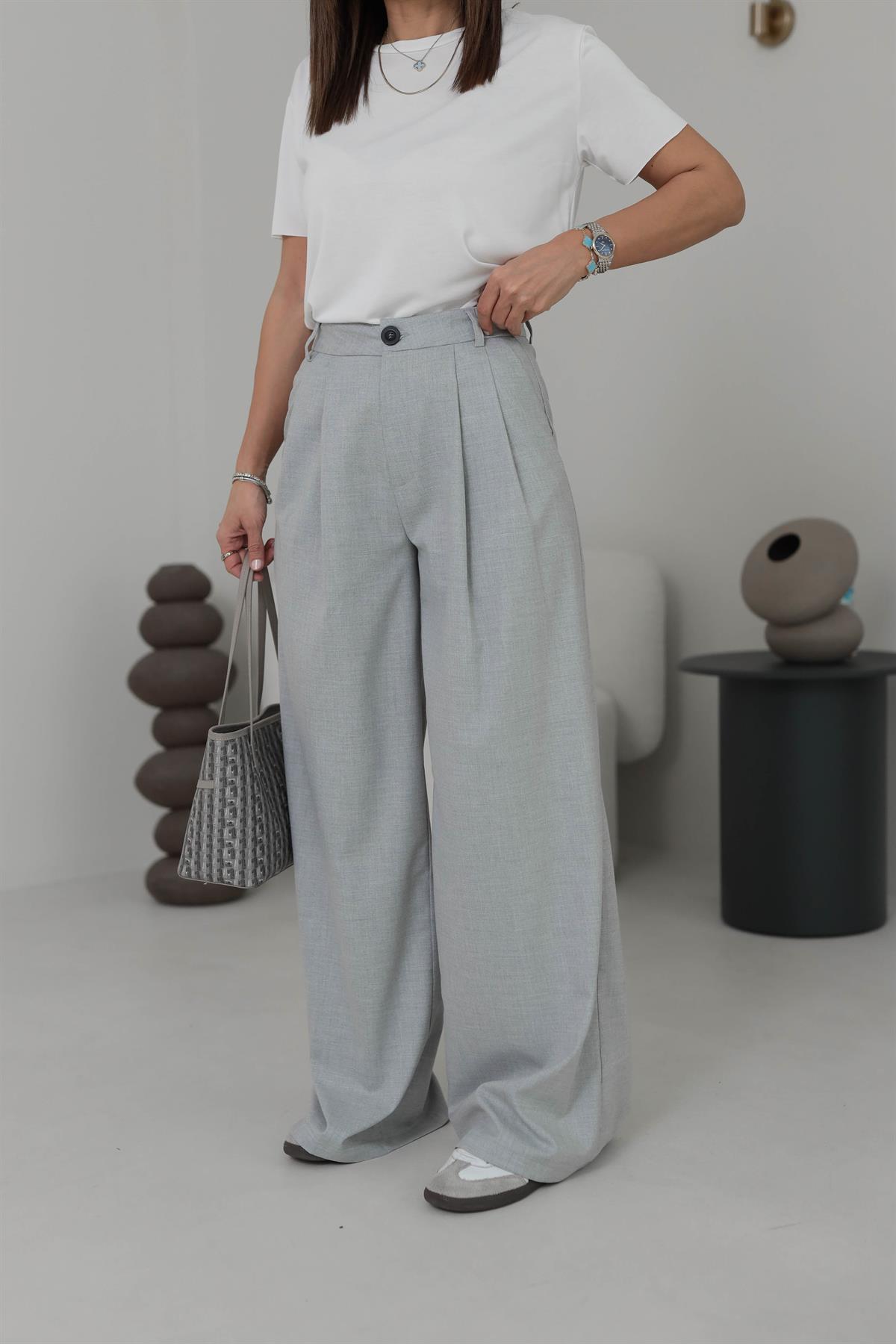 0997 Pensli Palazzo Pantolon AÇIK GRİ