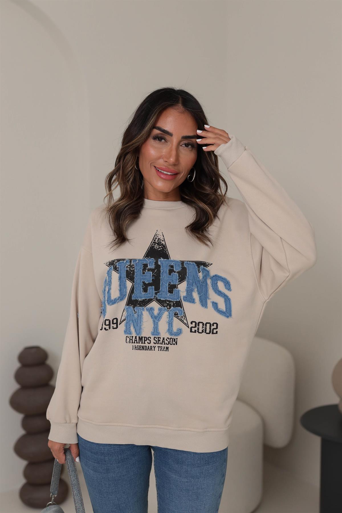 5545 Queens Yazılı İşlemeli Sweatshirt