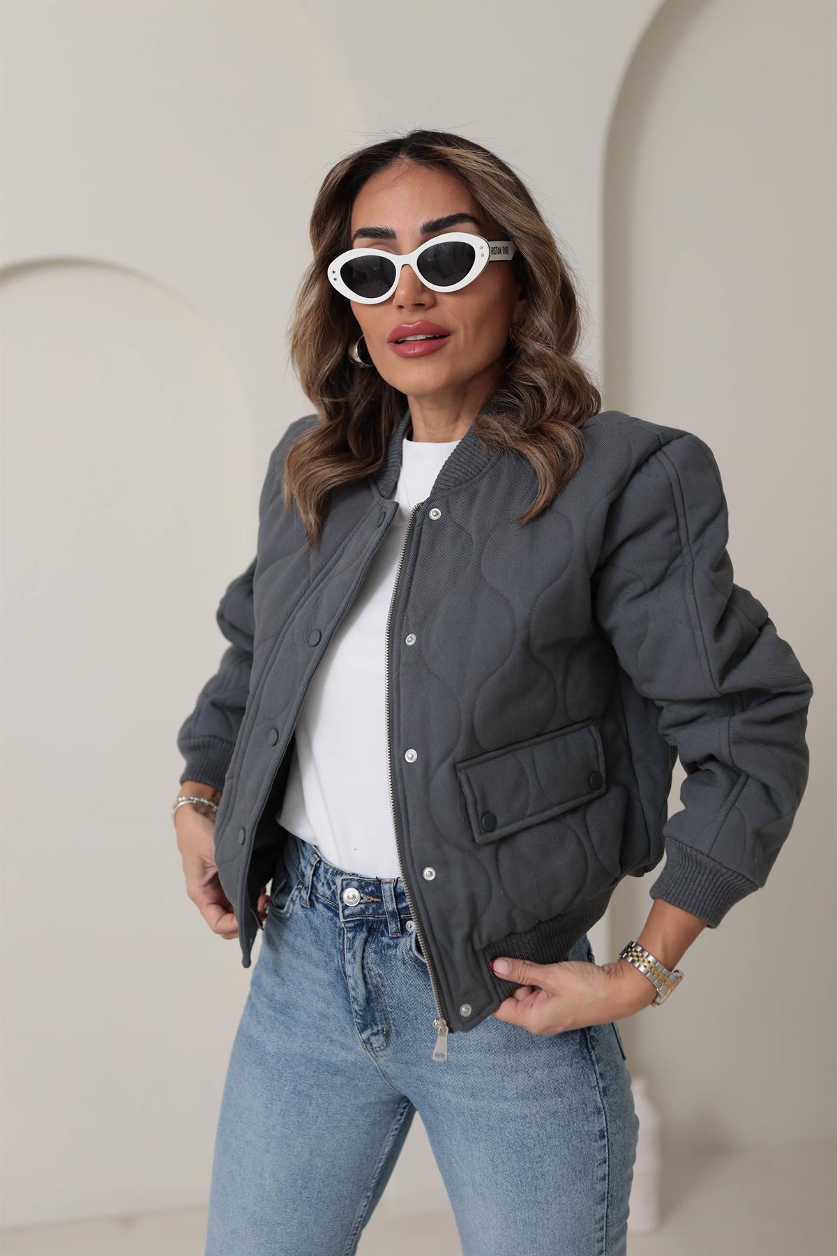 9516 Kapitone Şişme Mont ANTRASİT