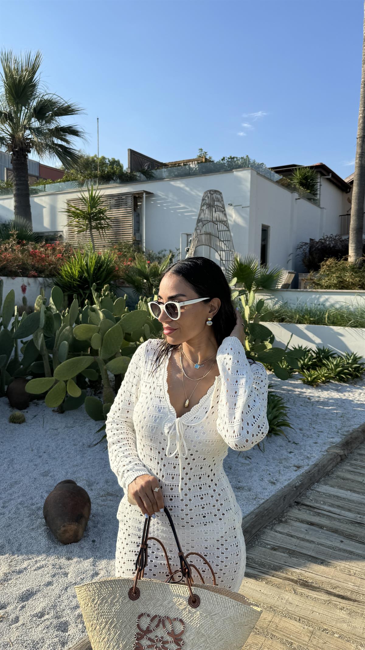 5246 Ajurlu V Yaka Beach Elbise EKRU