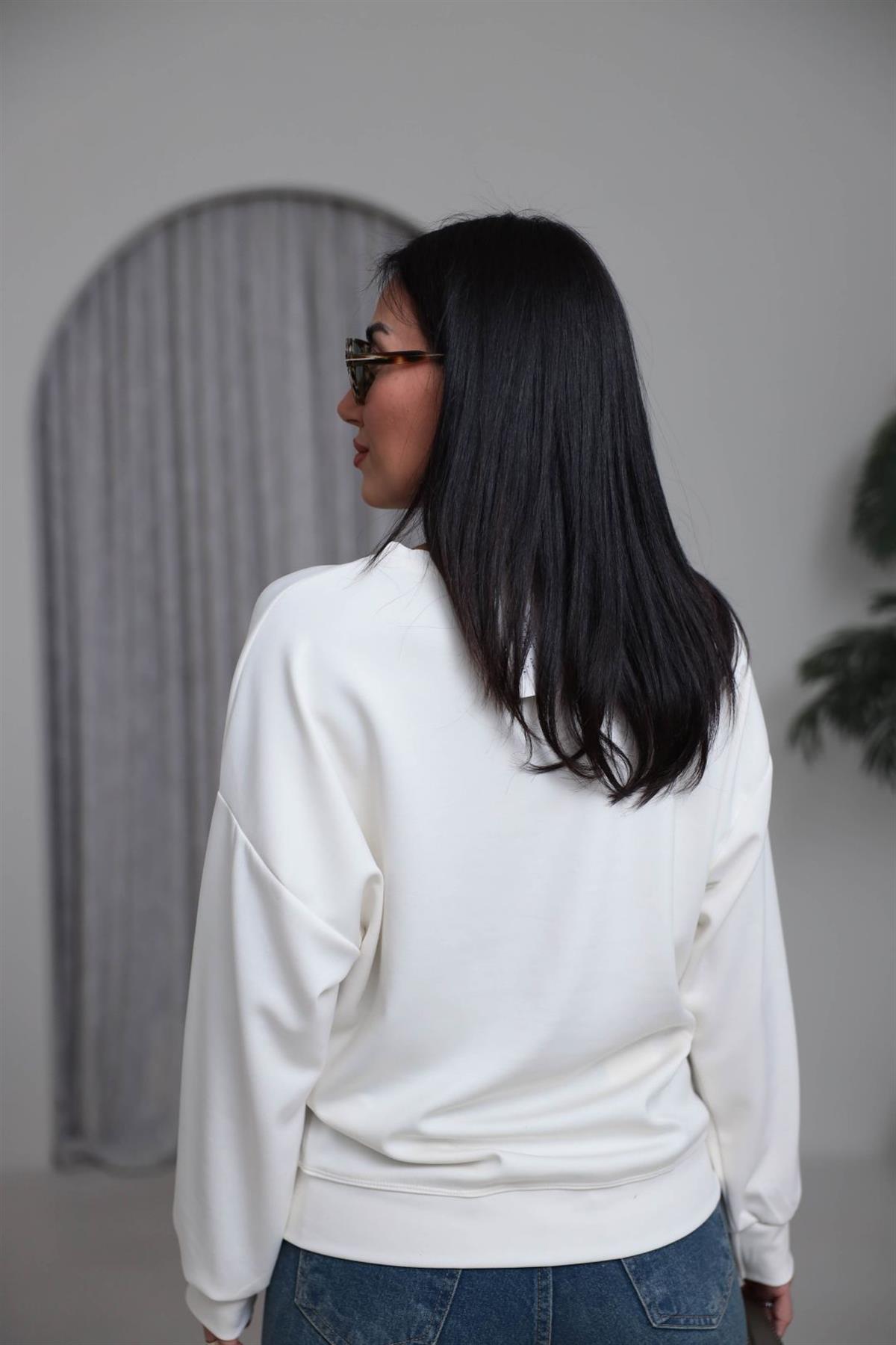 2028 Bisiklet Yaka Modal Sweatshirt EKRU