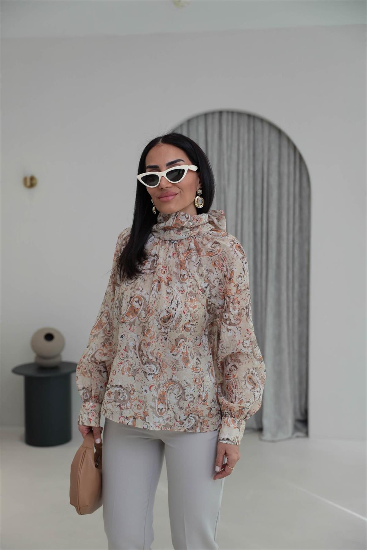 8169 Desenli Şal Yaka Gömlek TAŞ