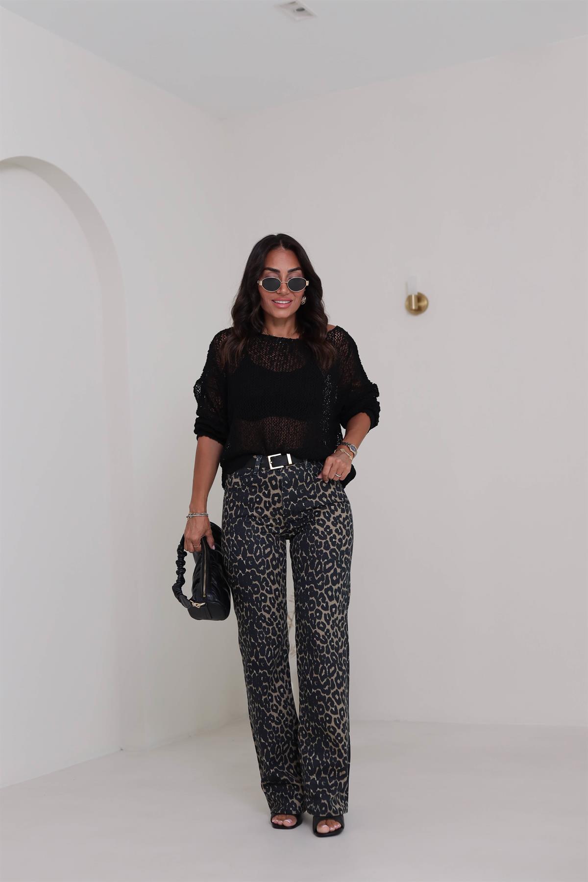 488 Yüksek Bel Wide Leg Jean LEOPAR