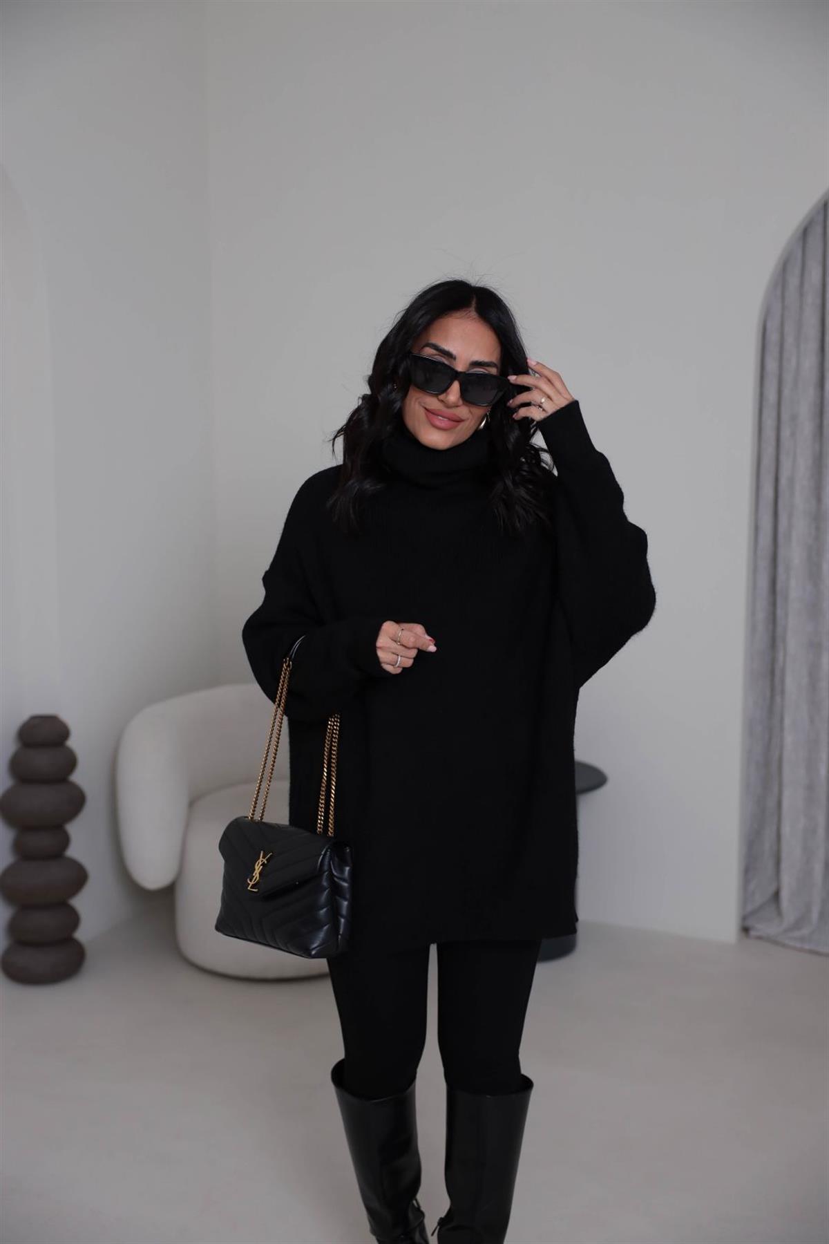 2268 Balıkçı Yaka Uzun Kazak SİYAH