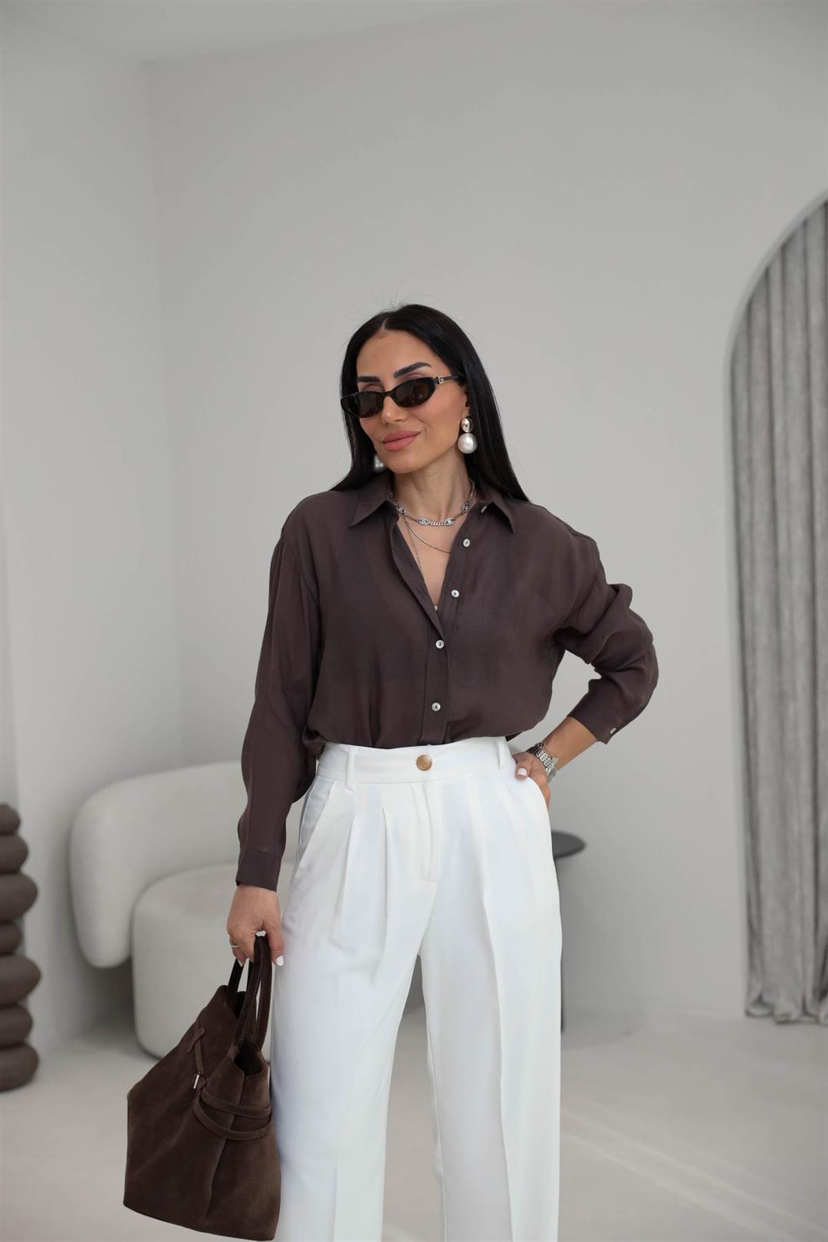 7393 Transparan Gömlek ACI KAHVE