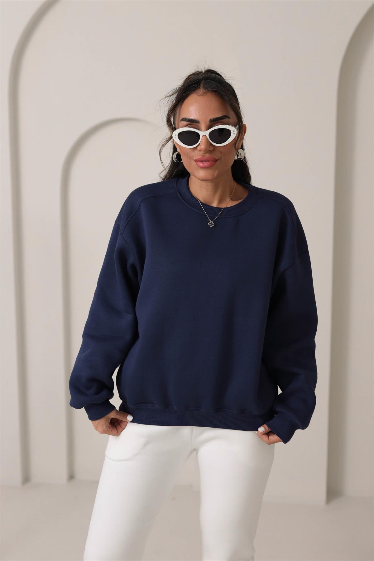 134 Bisiklet Yaka İplik Şardonlu Sweatshirt