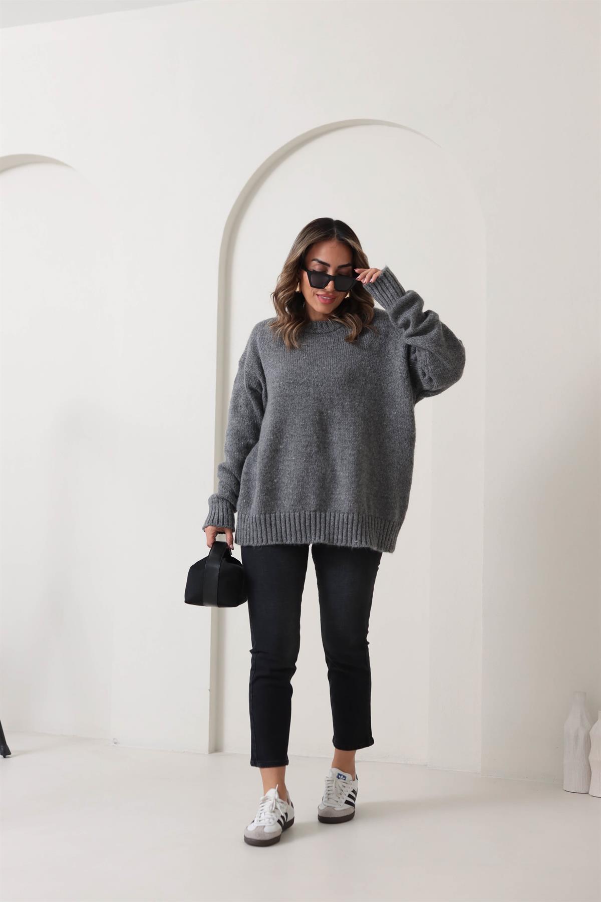 Bisiklet Yaka Dokulu Kazak GRİ