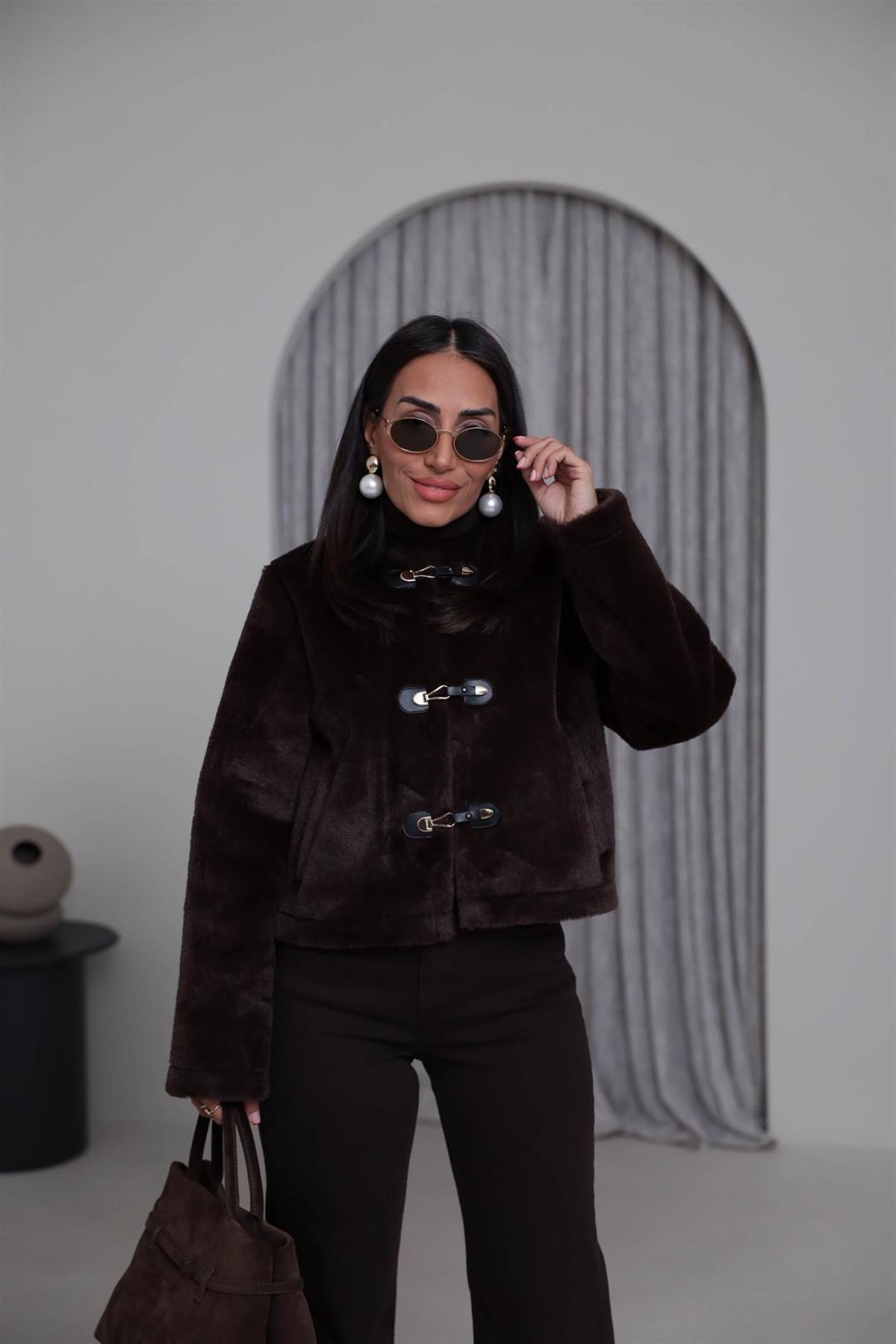 1289 Gold Aksesuar Detaylı Ceket ACI KAHVE