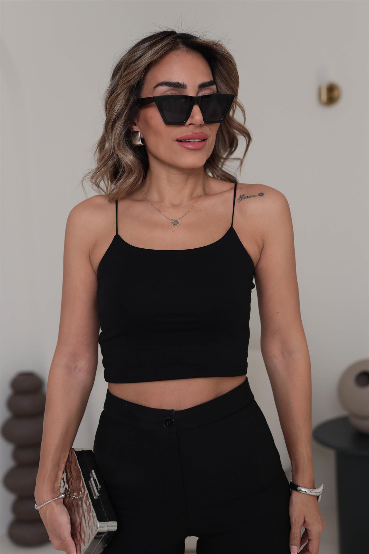 1001 İp Askılı Pamuklu Kısa Atlet SİYAH