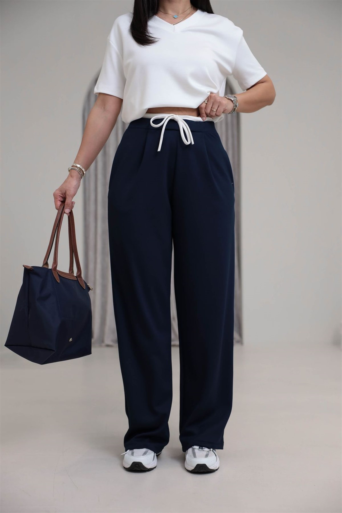 1538 Çift Renkli Bağcıklı Modal Pantolon LACİVERT