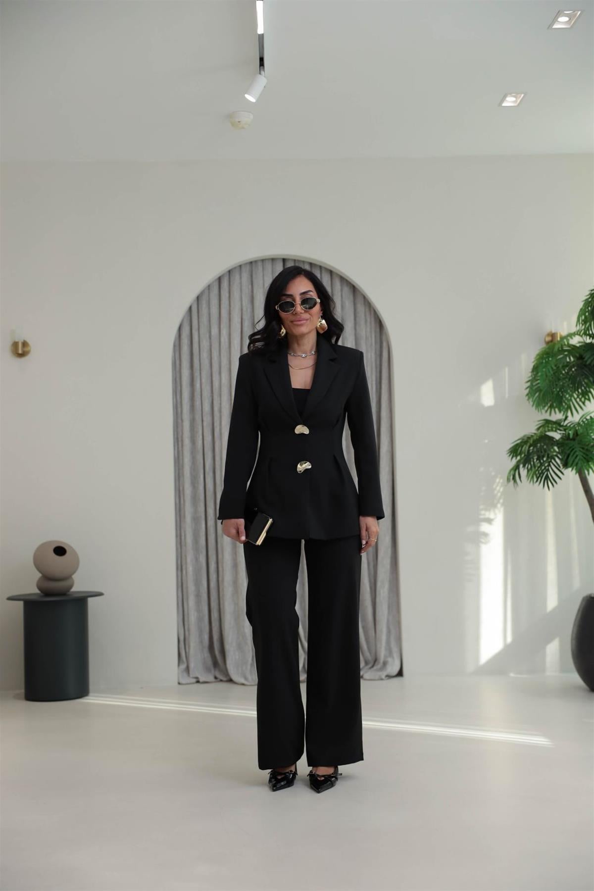 9201 Gold Düğmeli Ceket ve Pantolonlu Takım SİYAH