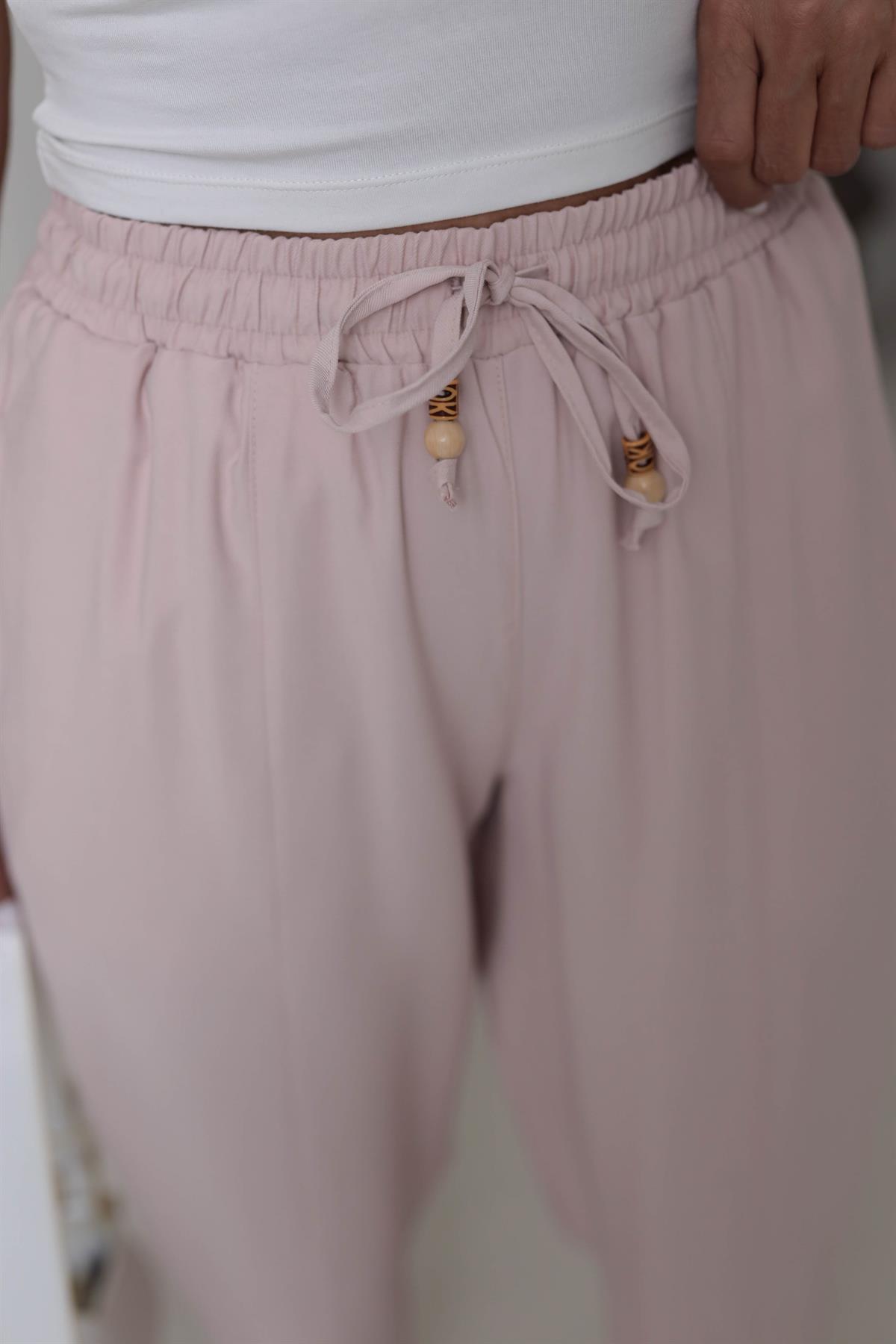 6703 Bel Lastikli Tencel Dokulu Boncuklu Pantolon PUDRA