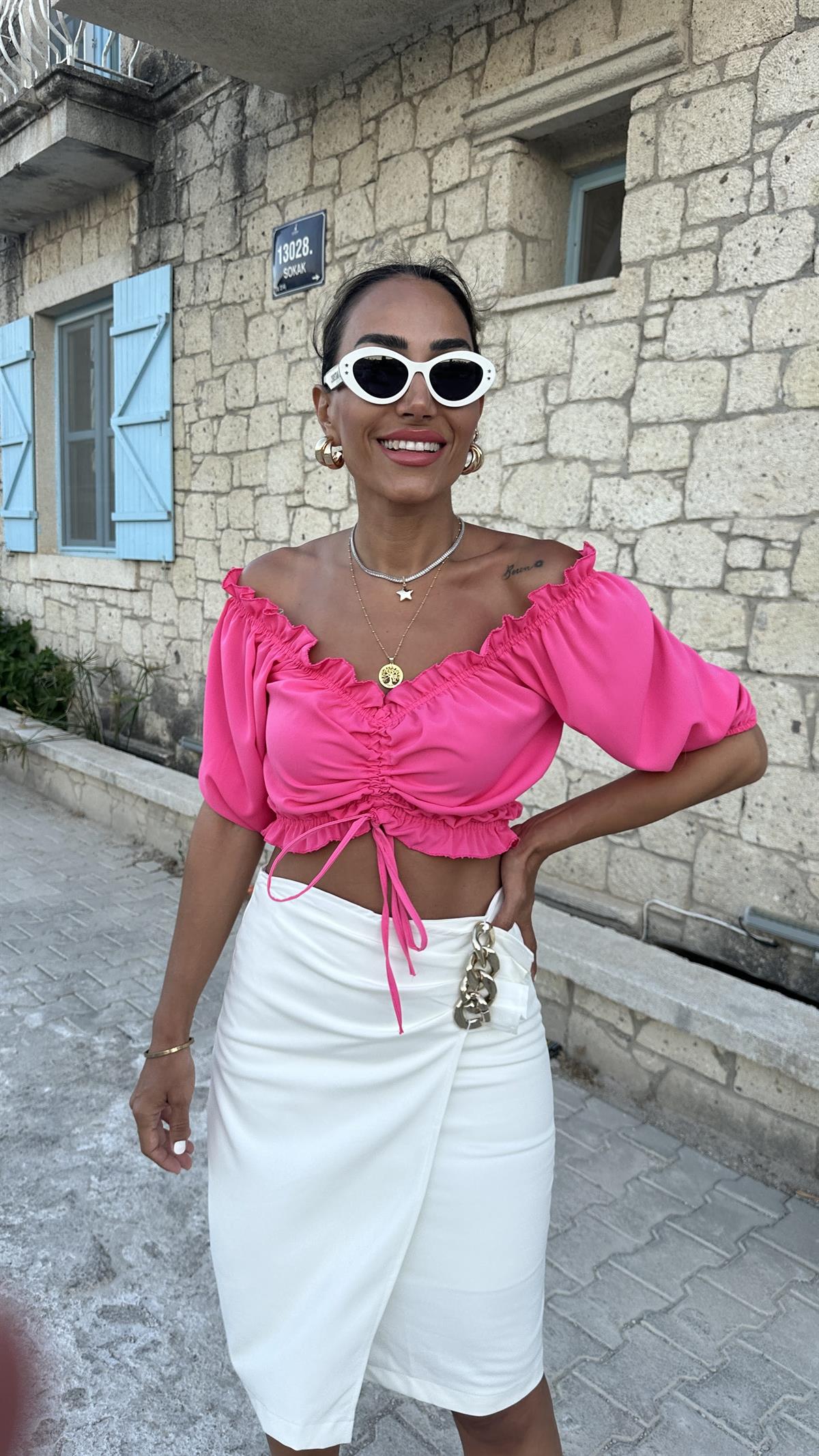 4580 Jessica Kumaş Önü Büzgülü Bluz