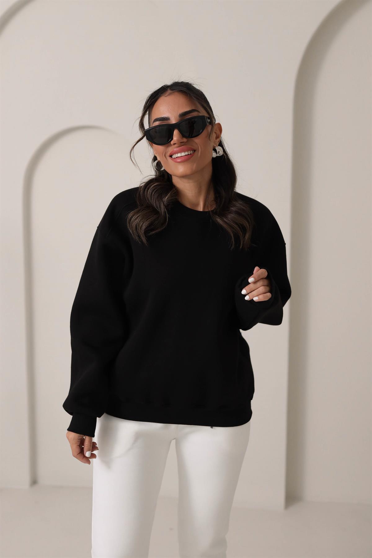 134 Bisiklet Yaka İplik Şardonlu Sweatshirt