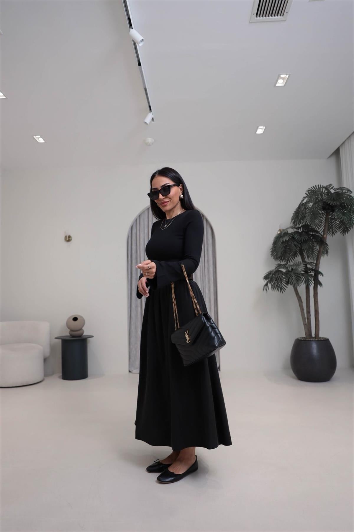 0727 Kemerli Tencel Etek SİYAH