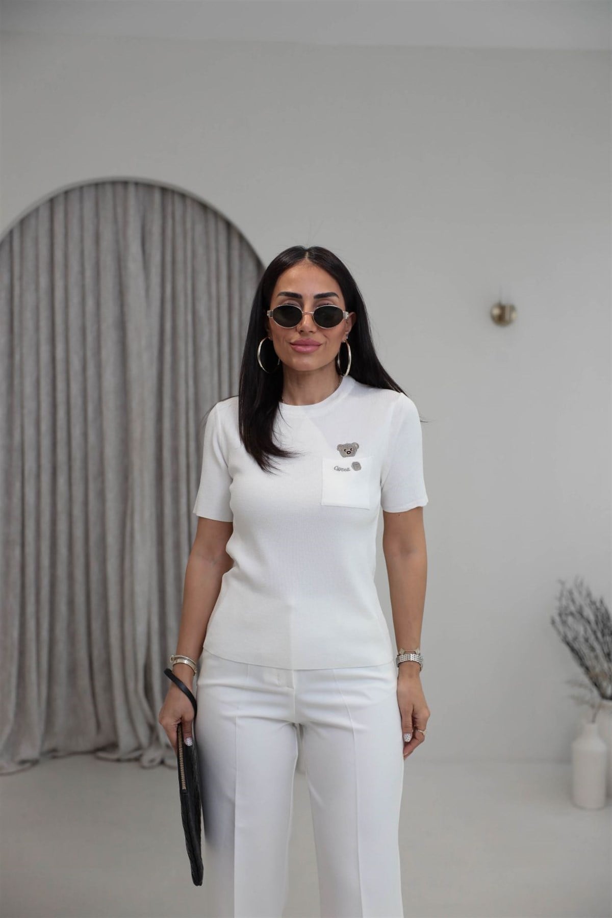 0640 Cebi Ayıcıklı Rayon Kumaş Bluz EKRU