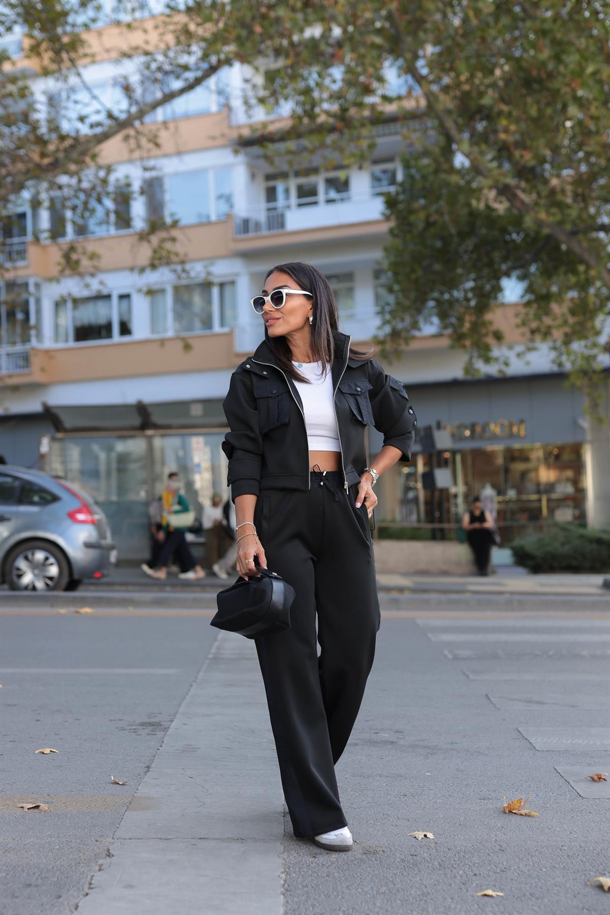 2140 Paraşüt Garnili Ceketli Scuba Takım SİYAH