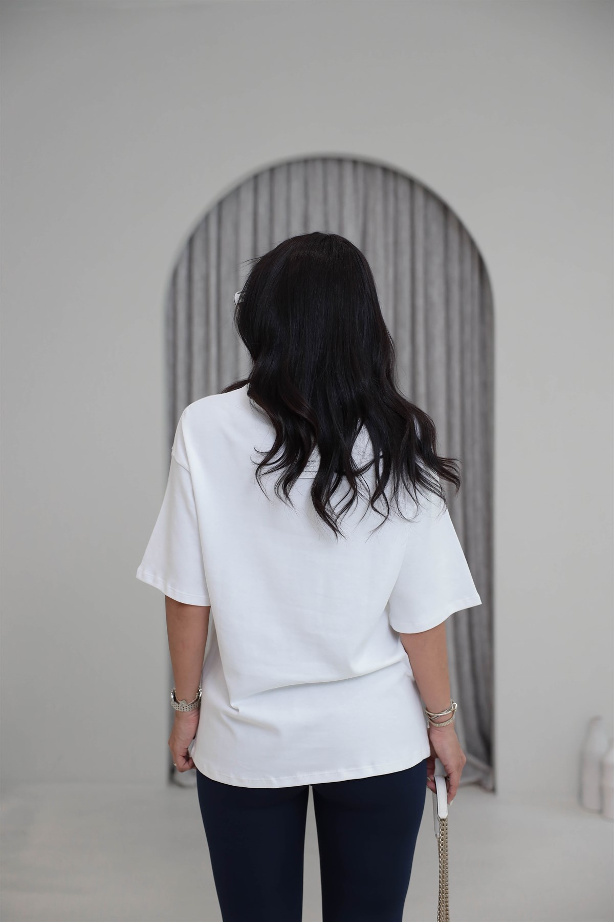 2031 Sol Deniz Yıldızı Desenli Oversize Pamuklu Tshirt EKRU