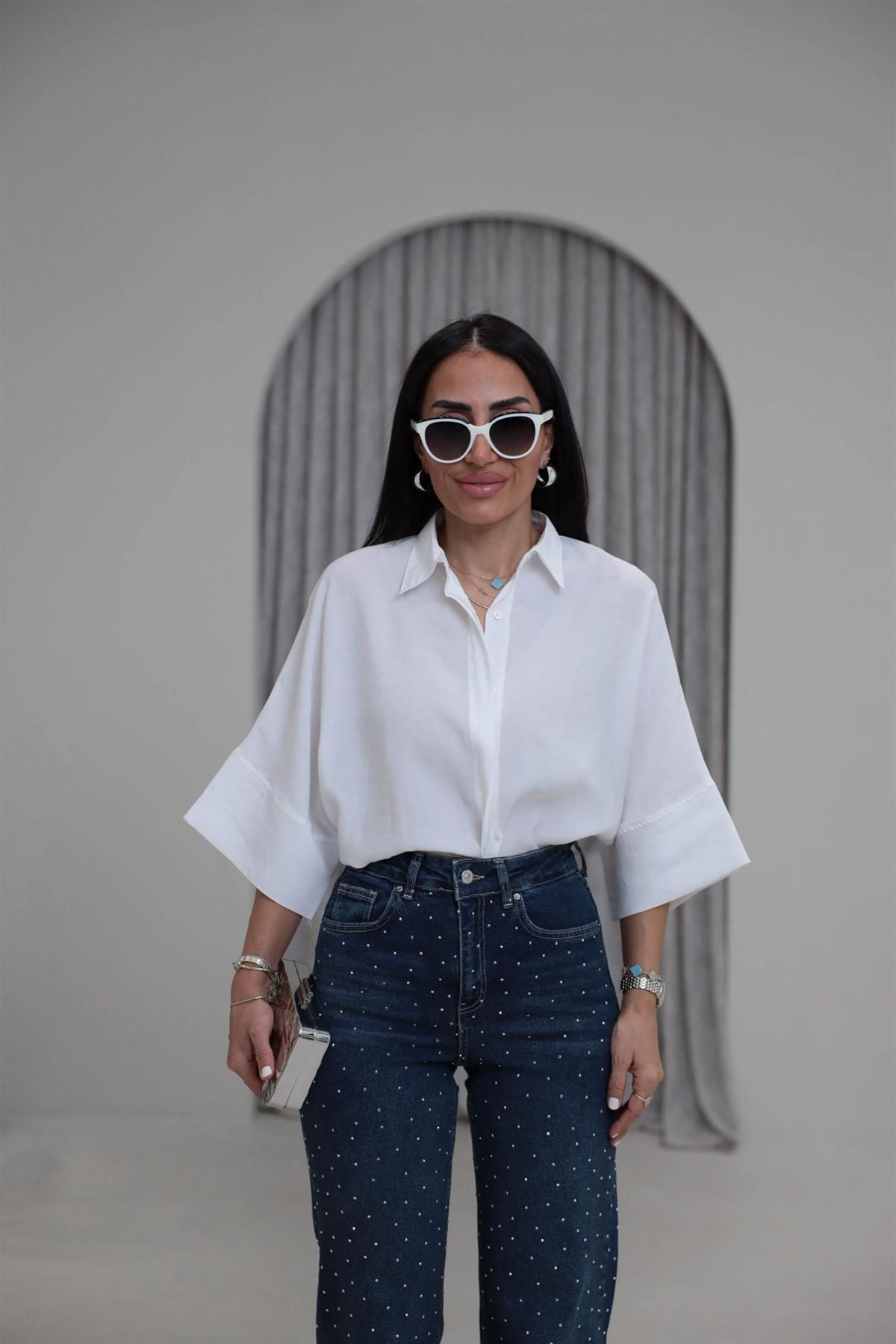 8406 Kısa Kol Tencel Gömlek EKRU