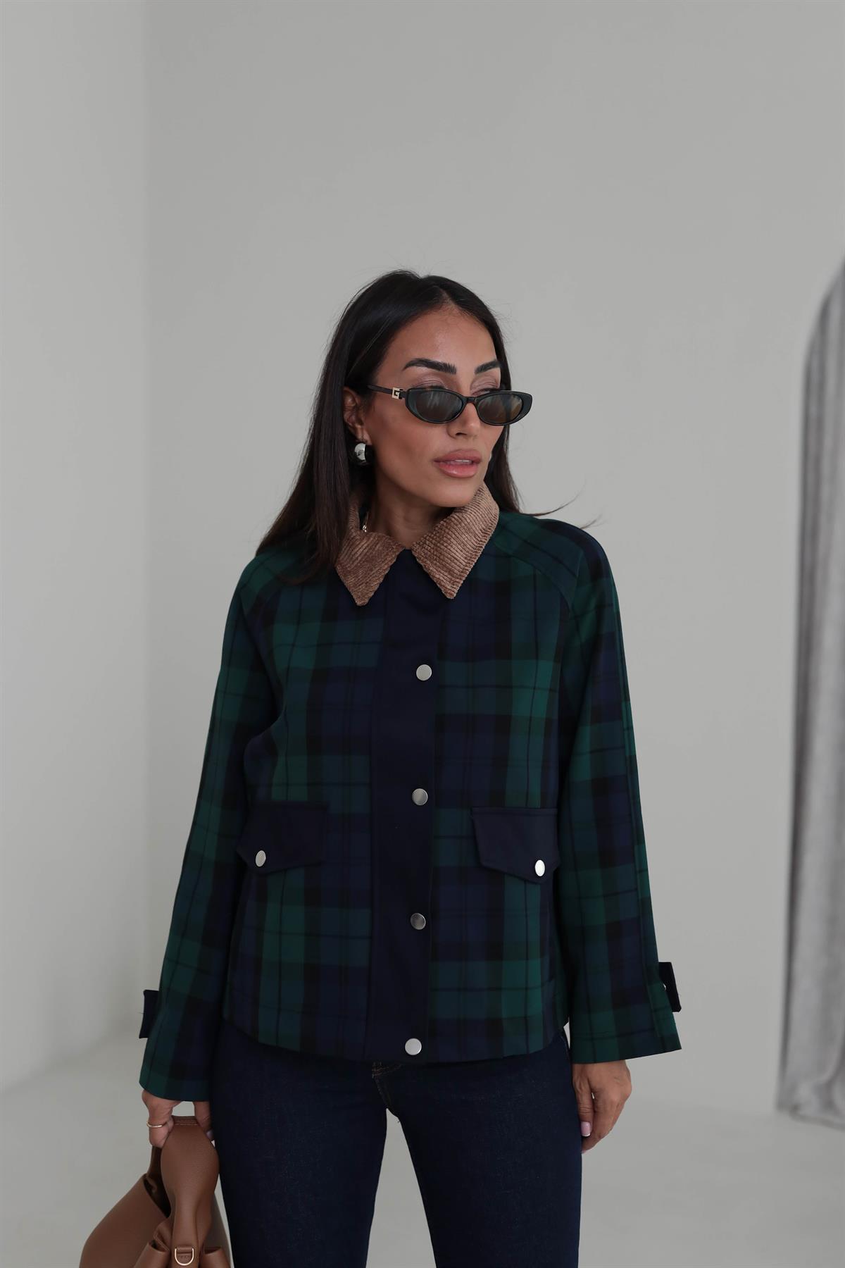 2065 Kadife Yaka Ekose Ceket EKOSE