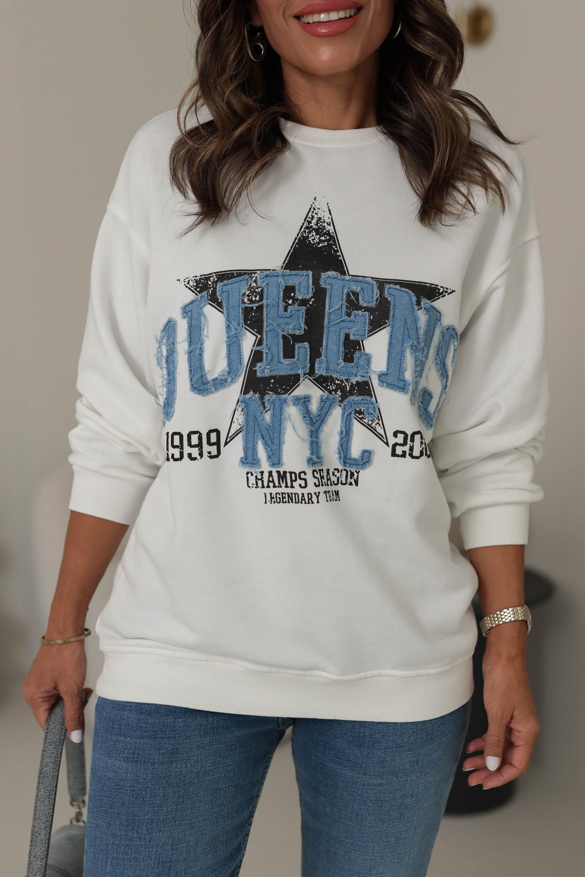 5545 Queens Yazılı İşlemeli Sweatshirt