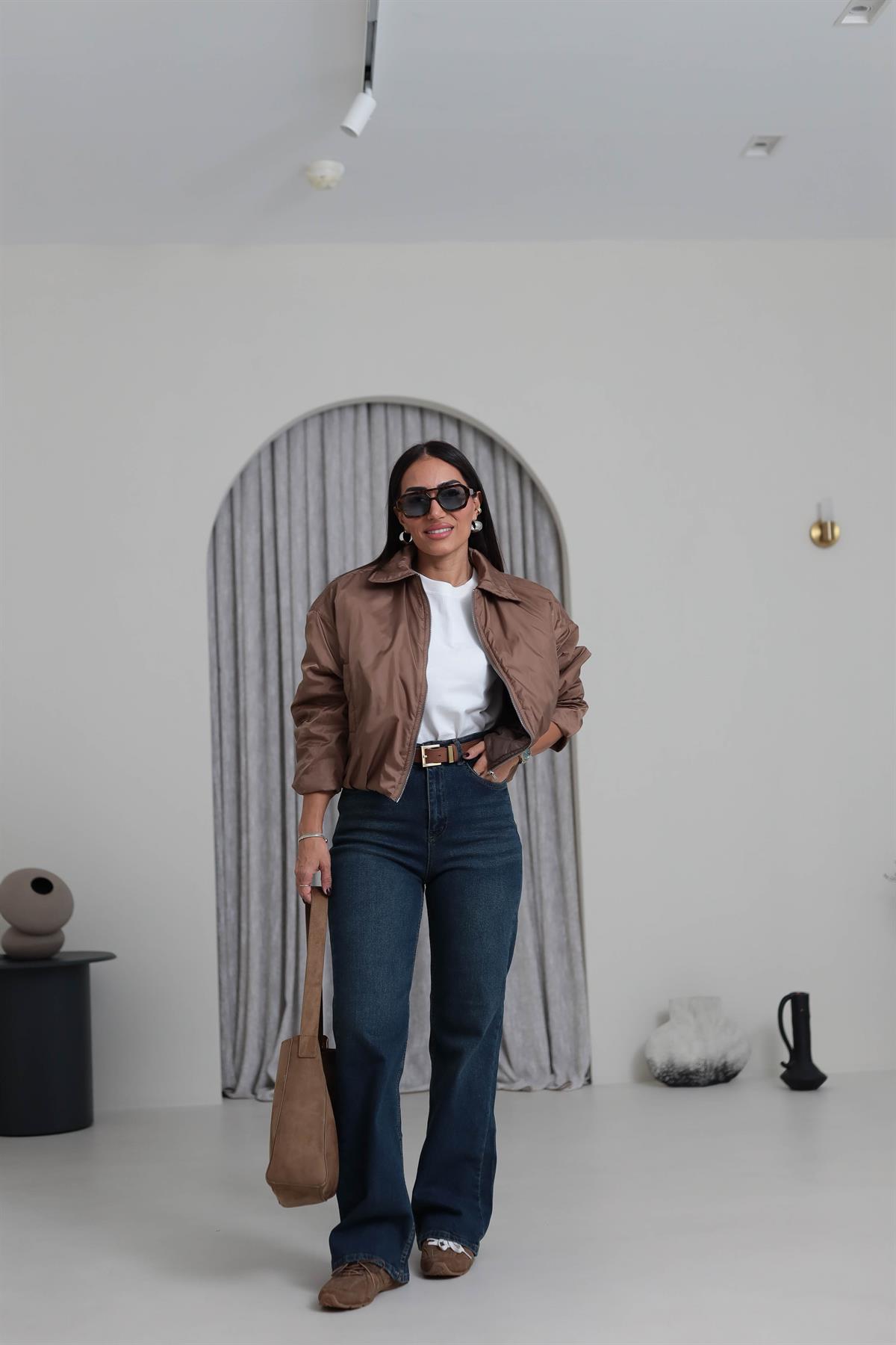 5871 Önden Fermuarlı İçi Kapitone İnce Mont VİZON