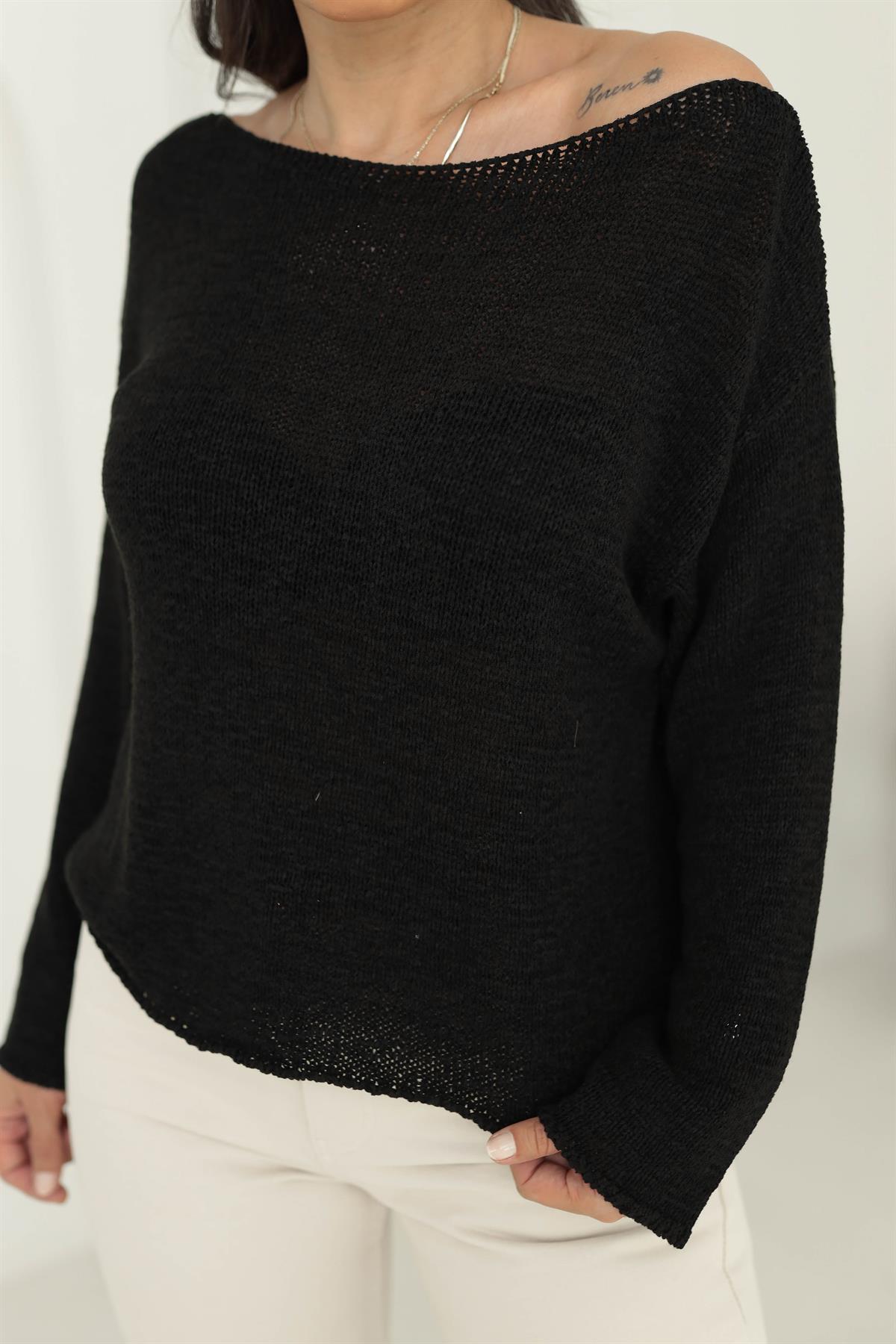 4455 Kayık Yaka Triko KOYU YEŞİL