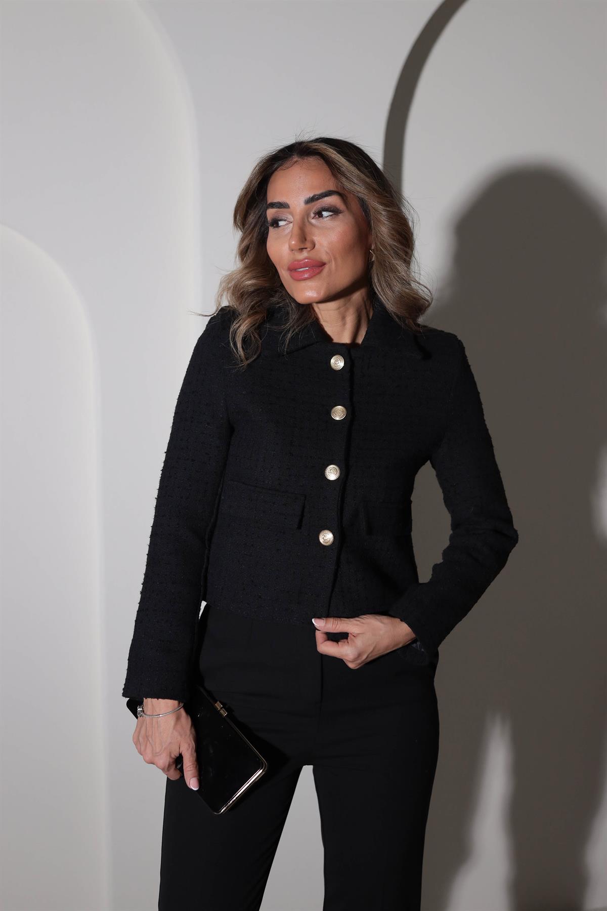 50034 Gold Düğmeli Tüvit Ceket SİYAH