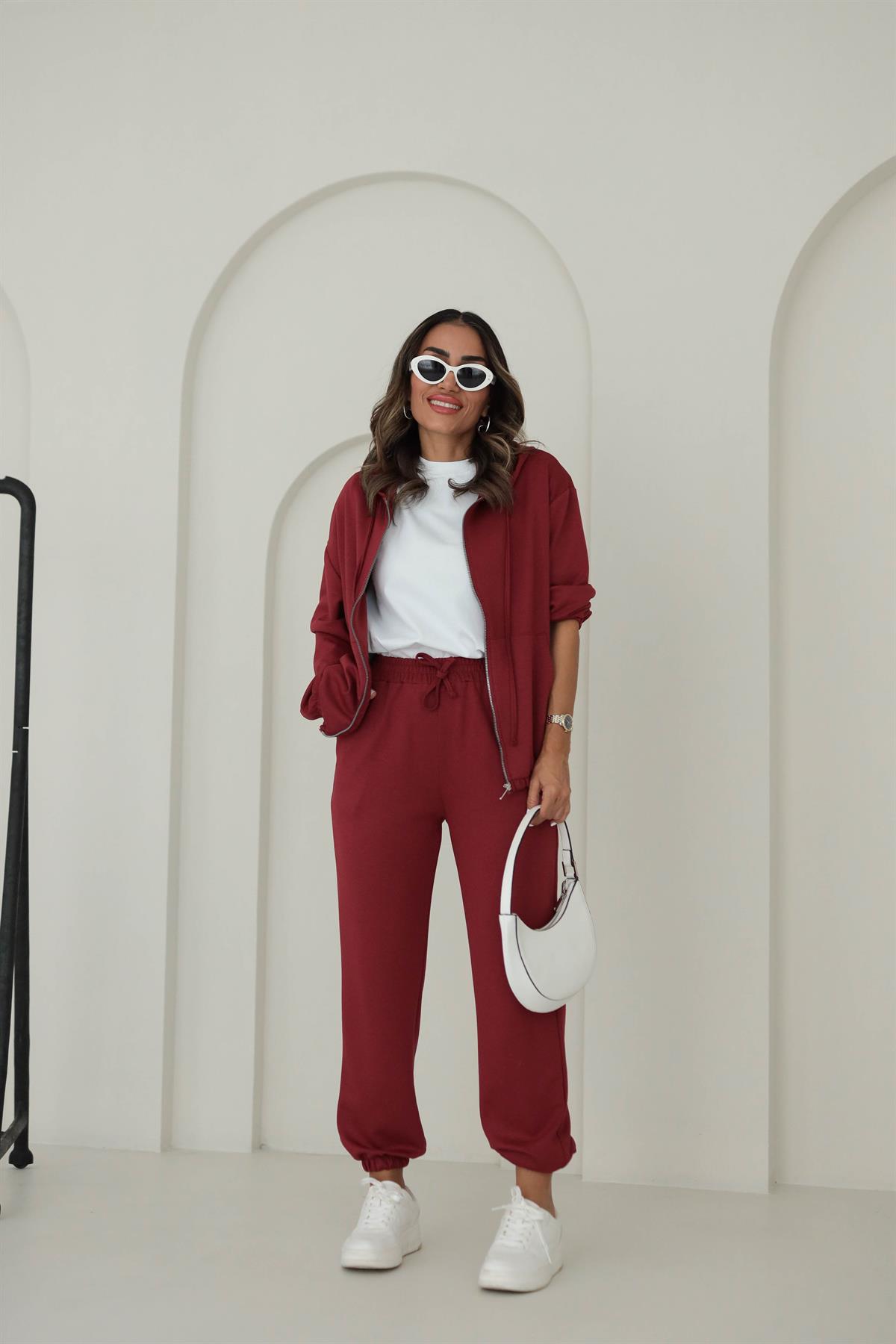 0091 Bel Lastikli Modal Kumaş Takım BORDO