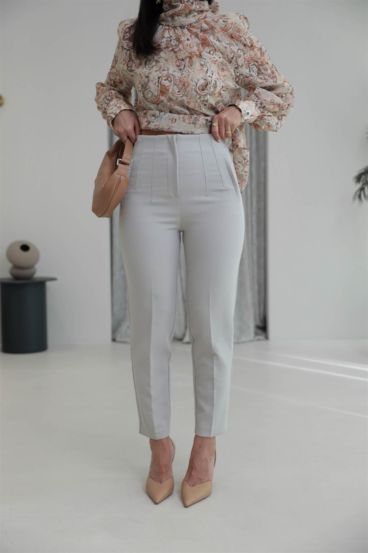 U5113-K Önü Flotalı Kumaş Pantolon TAŞ